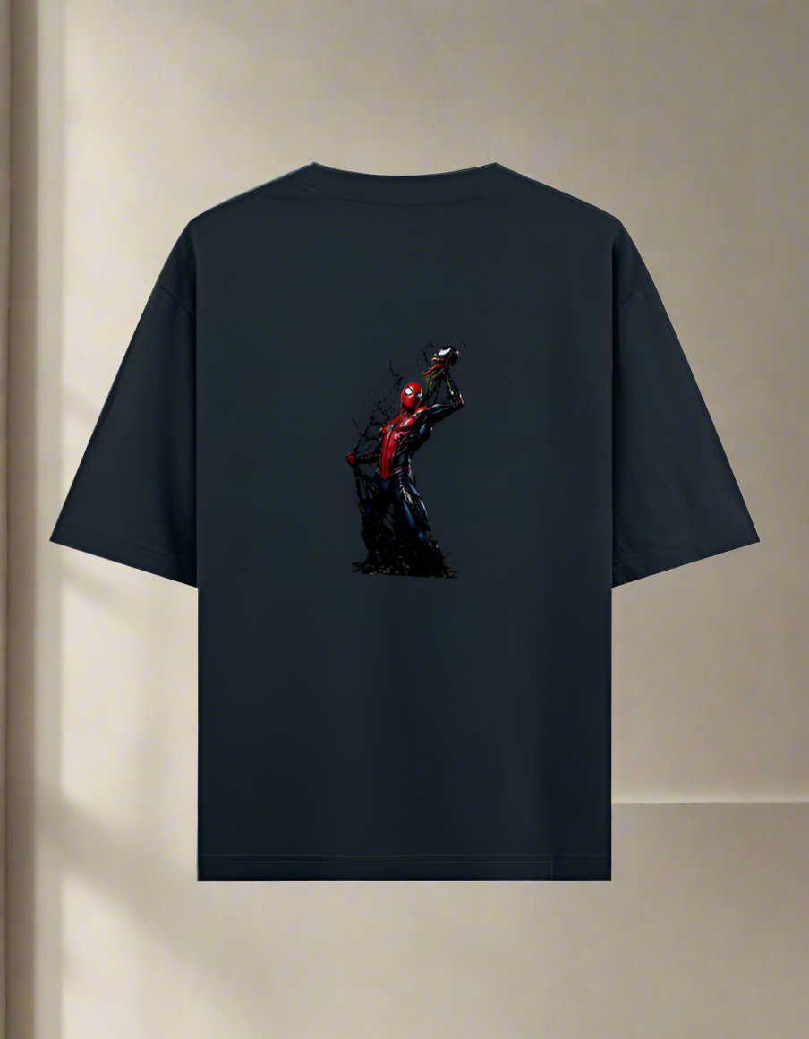 Men's Marvel Comic Book Symbiote Back Print Unisex Oversized Classic T-shirt | Teeyatra