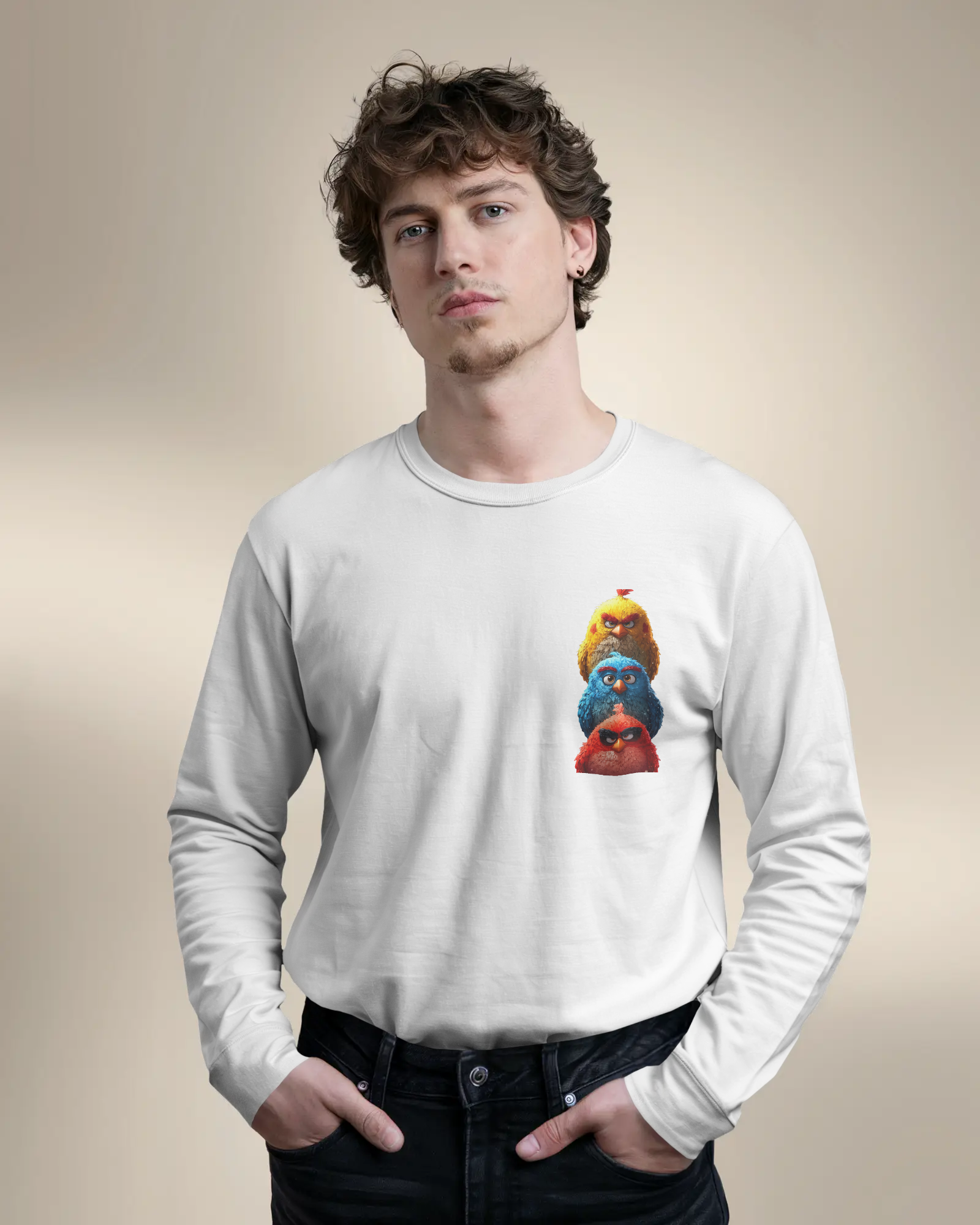 Triple Threat Angry Birds Cartoon Men's Full Sleeve T-Shirt | Teeyatra
