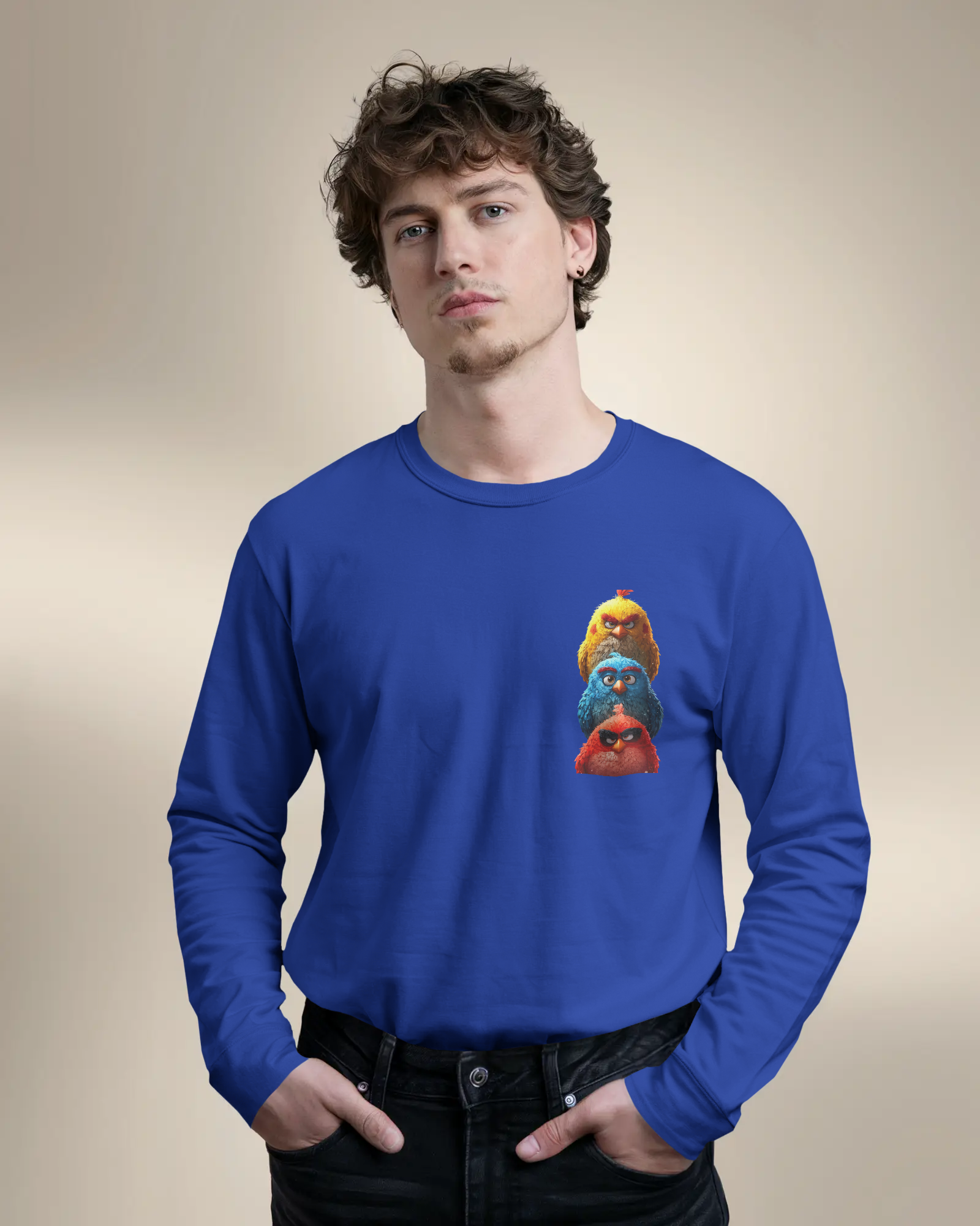 Triple Threat Angry Birds Cartoon Men's Full Sleeve T-Shirt | Teeyatra