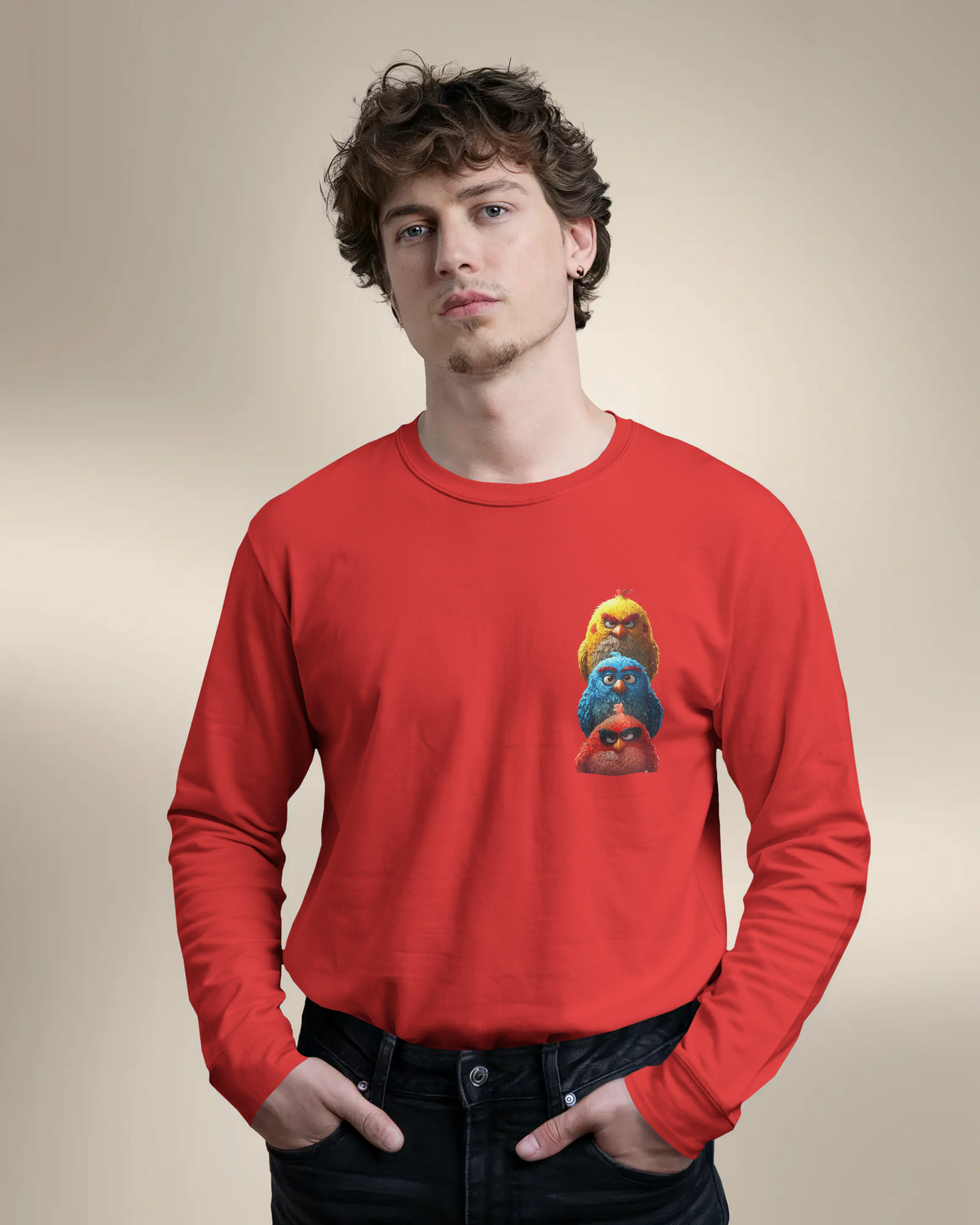 Triple Threat Angry Birds Cartoon Men's Full Sleeve T-Shirt | Teeyatra