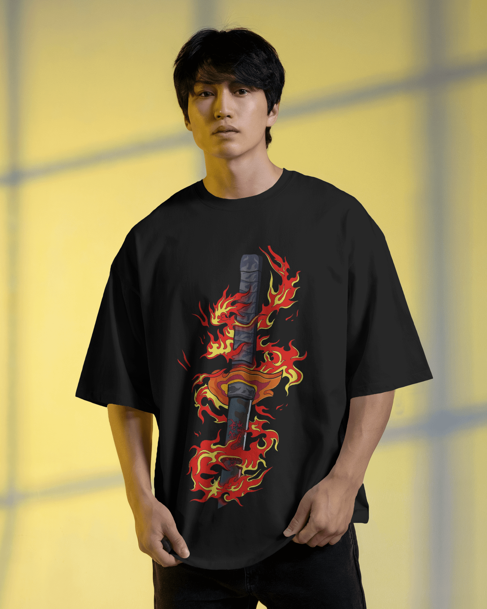 Kyojuro Rengoku "Flame Hashira" – Premium 240 GSM Terry Cotton Oversized T-Shirt