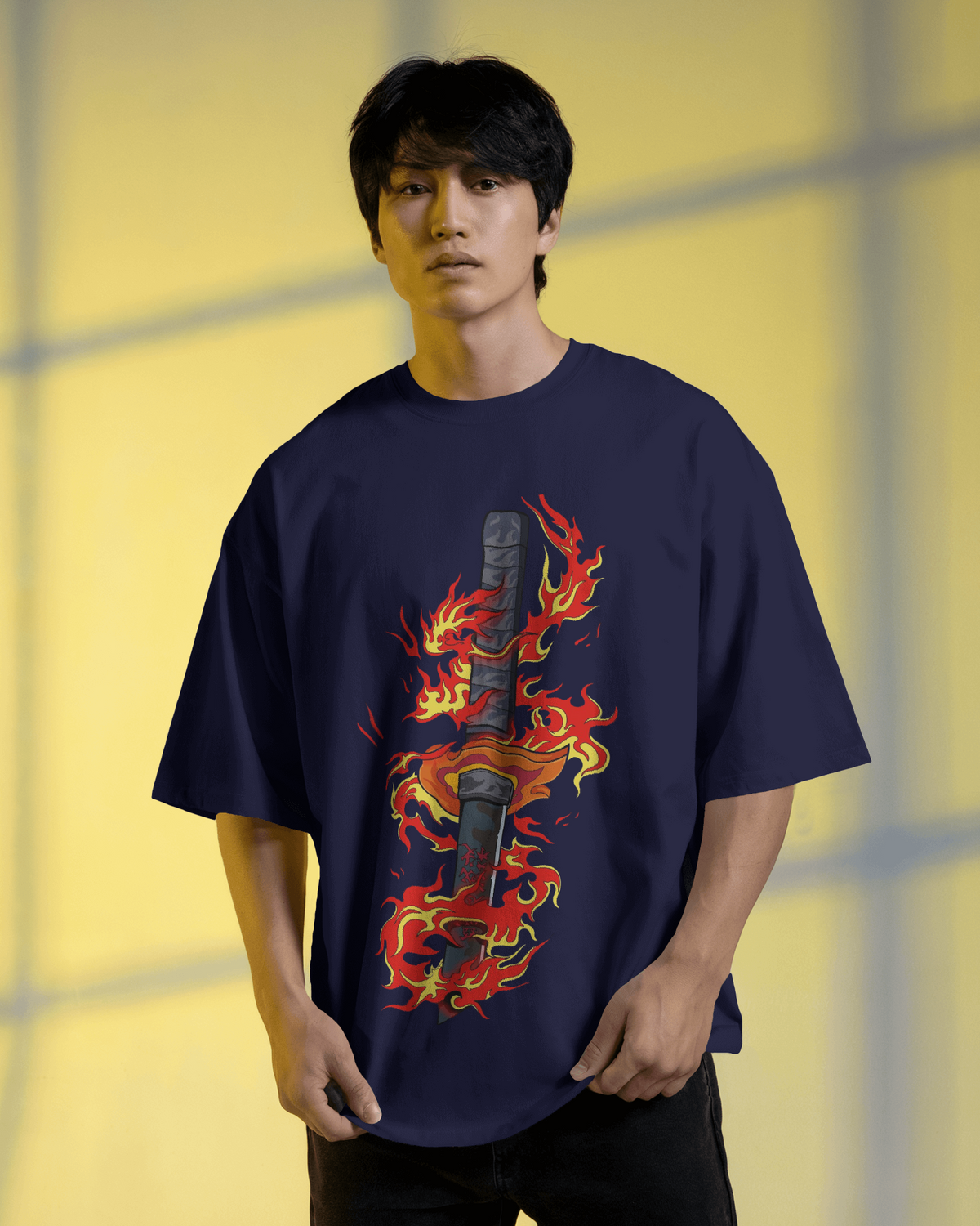 Rengoku Flame Men's Oversized Classic T-shirt | Demon Slayer | Teeyatra | Anime