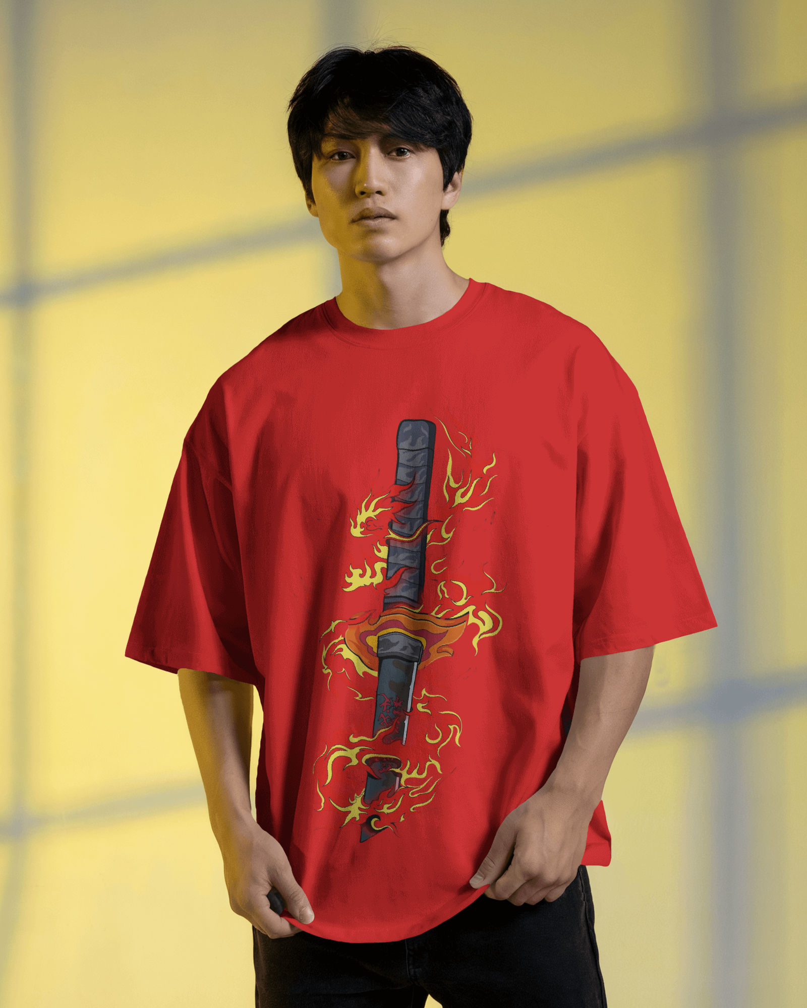 Rengoku Flame Men's Oversized Classic T-shirt | Demon Slayer | Teeyatra | Anime