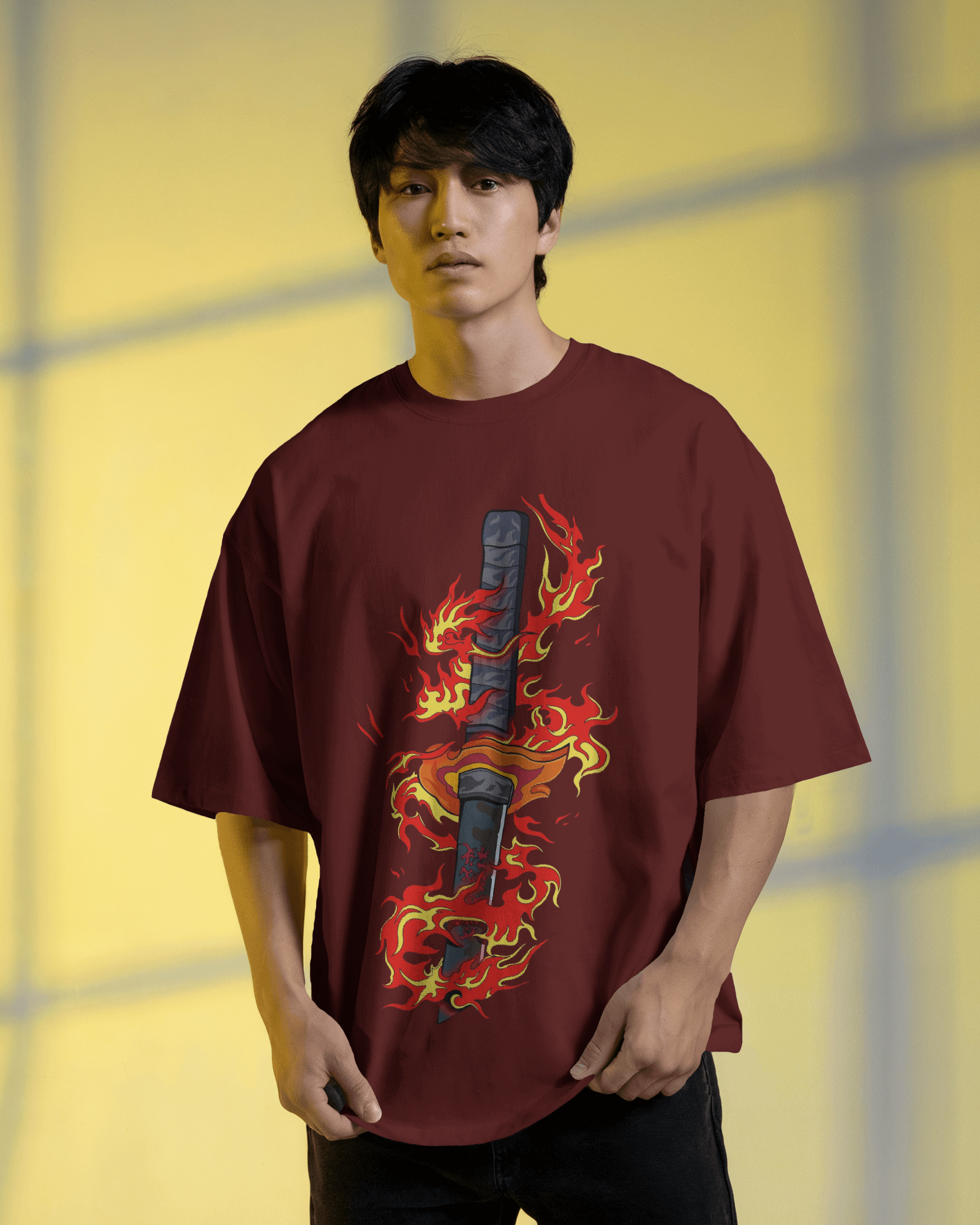 Rengoku Flame Men's Oversized Classic T-shirt | Demon Slayer | Teeyatra | Anime