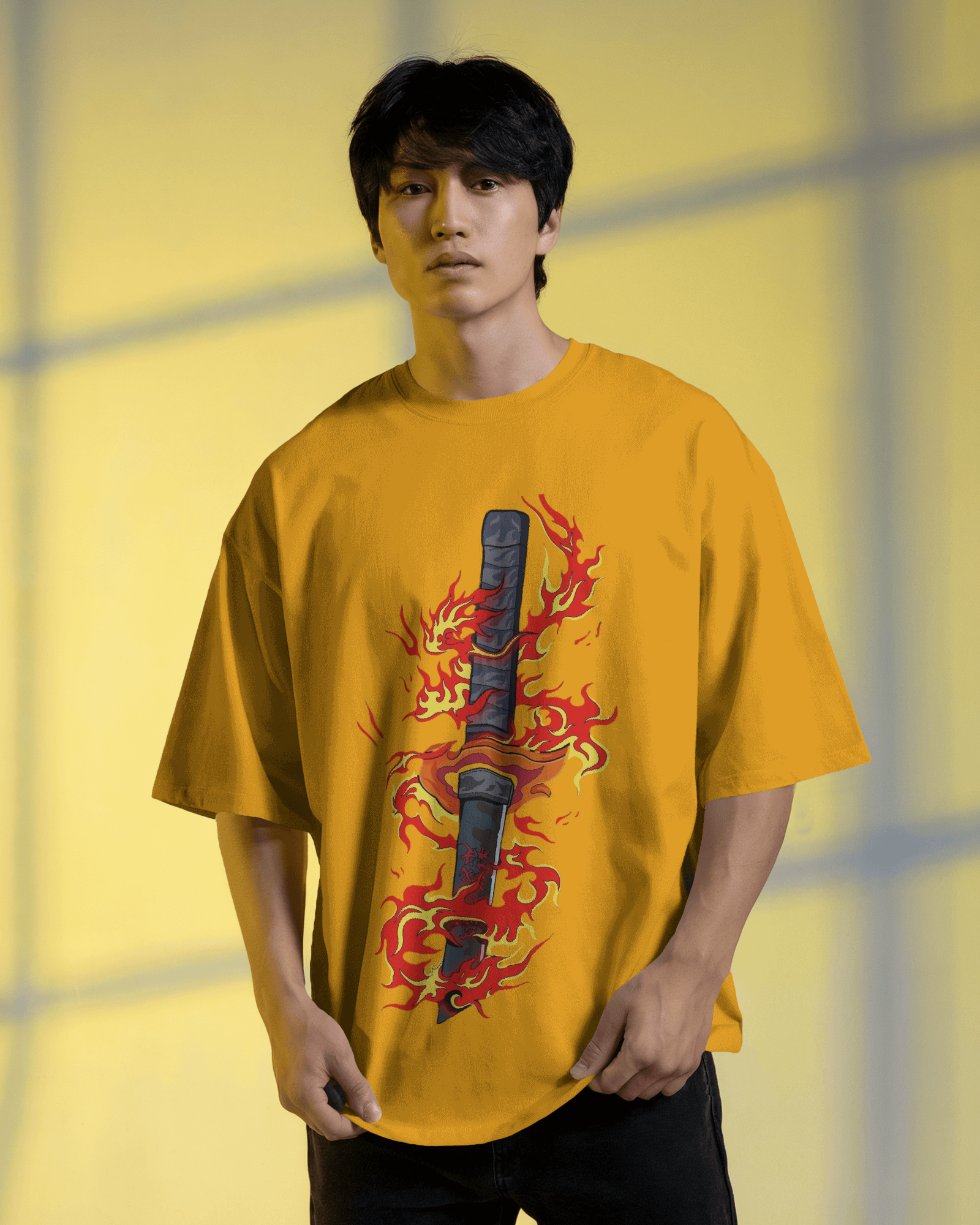 Rengoku Flame Men's Oversized Classic T-shirt | Demon Slayer | Teeyatra | Anime