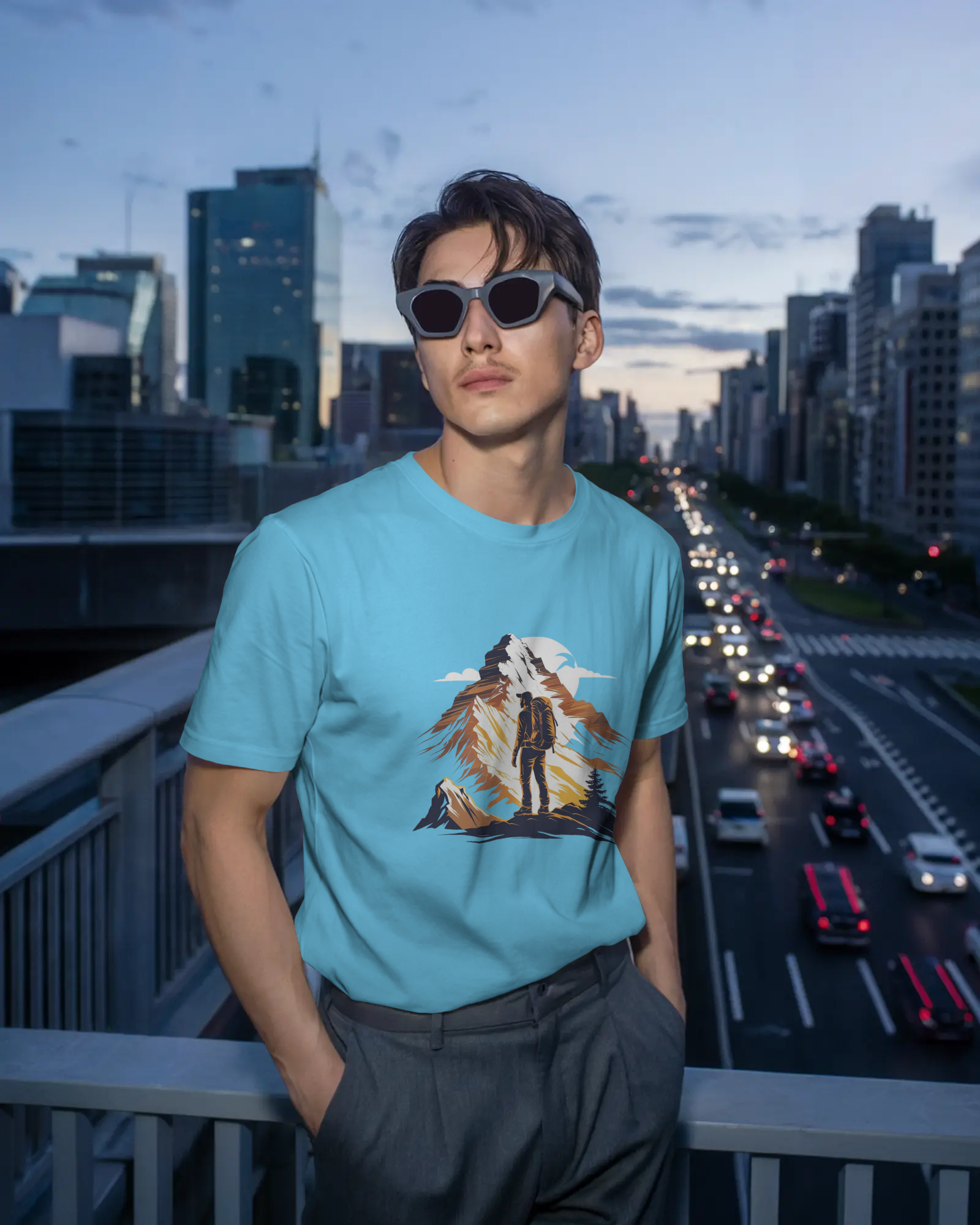 Mountain Hiker Graphic Men's Classic Crew T-Shirt | Teeyatra | Abstract