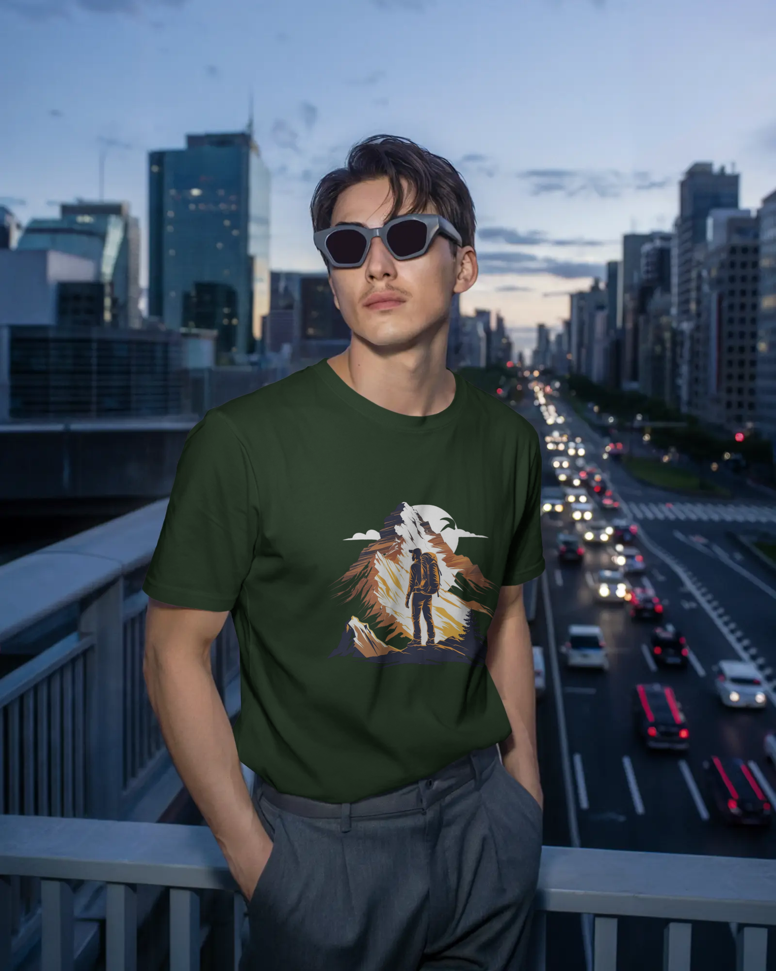 Mountain Hiker Graphic Men's Classic Crew T-Shirt | Teeyatra | Abstract