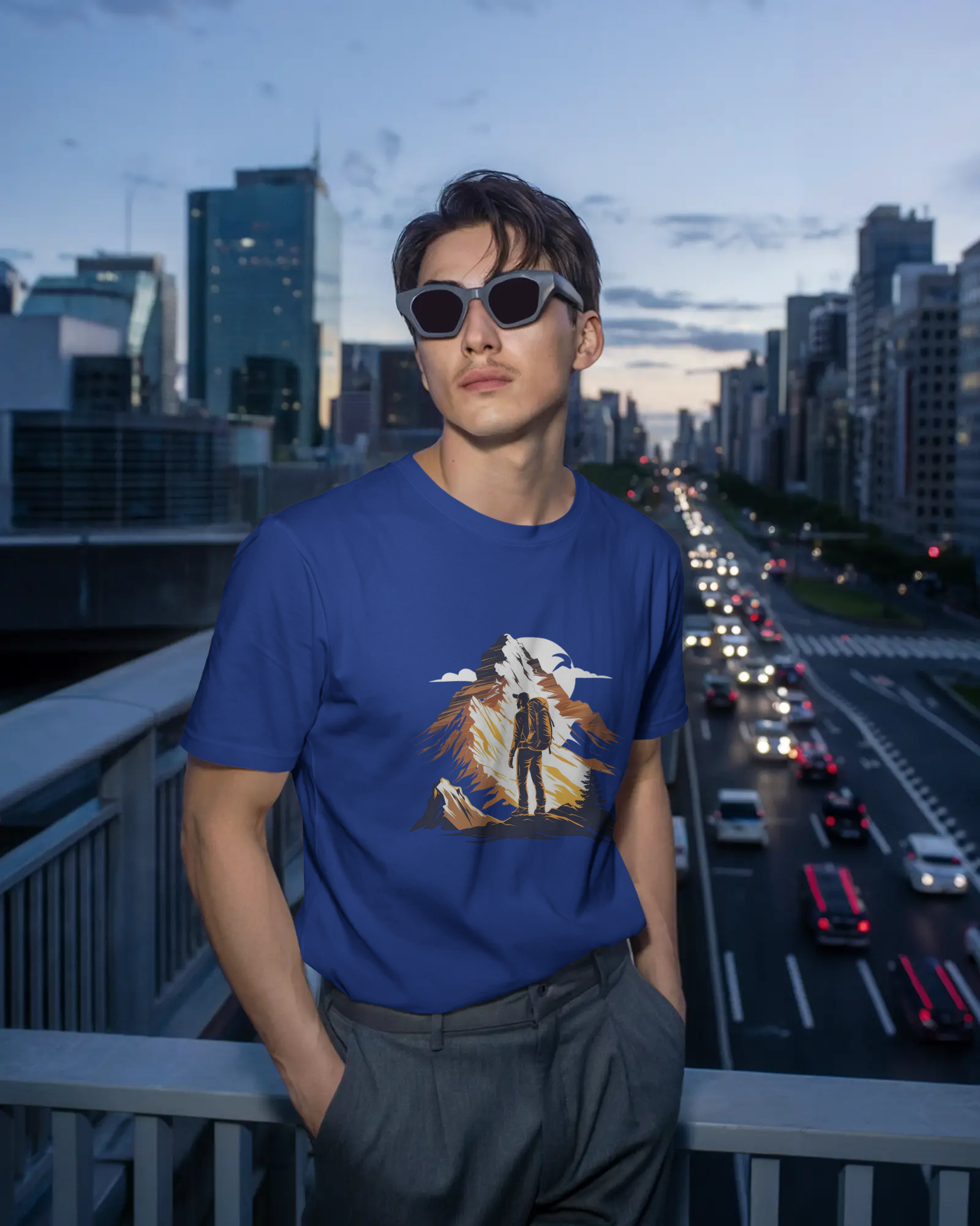 Mountain Hiker Graphic Men's Classic Crew T-Shirt | Teeyatra | Abstract