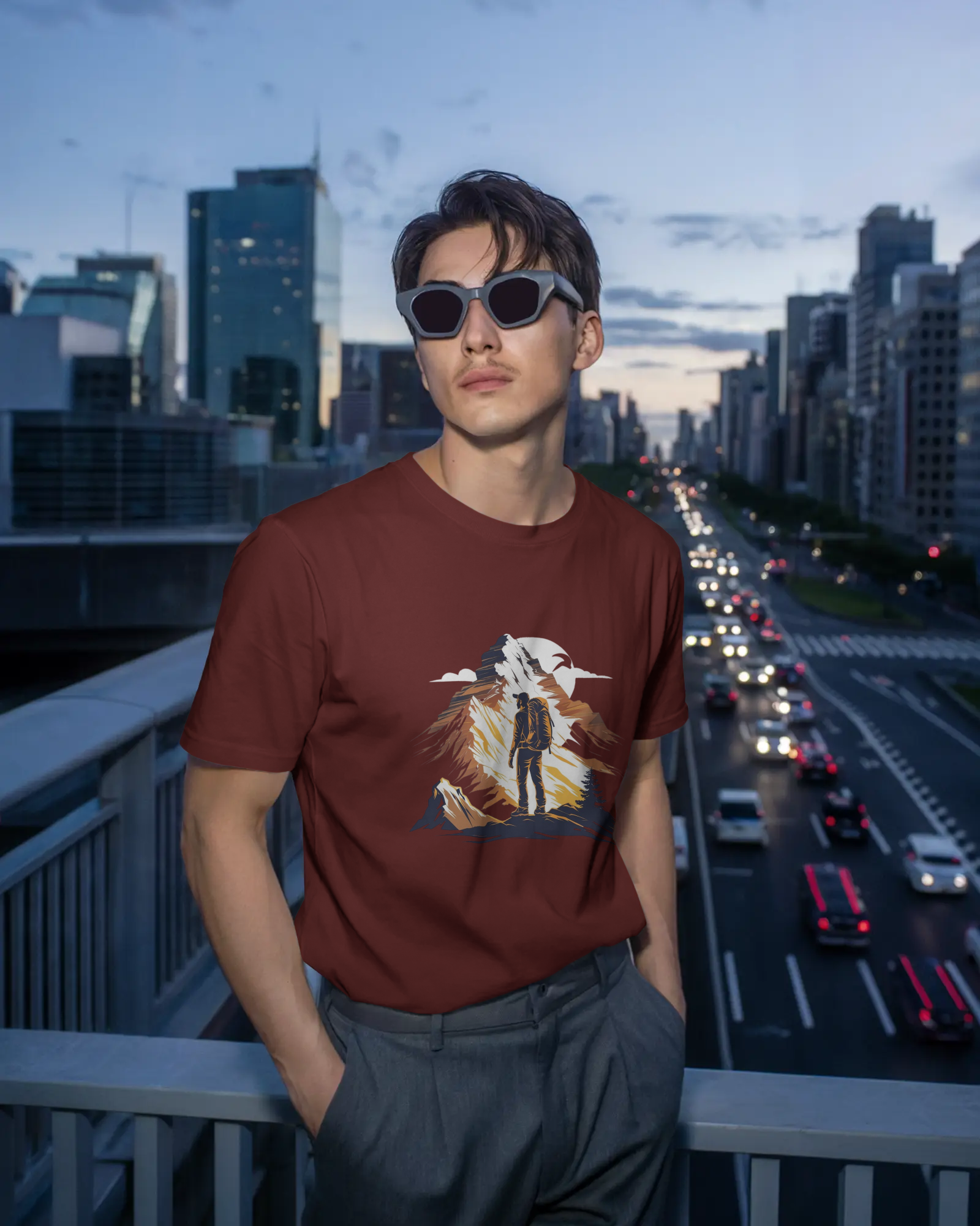 Mountain Hiker Graphic Men's Classic Crew T-Shirt | Teeyatra | Abstract