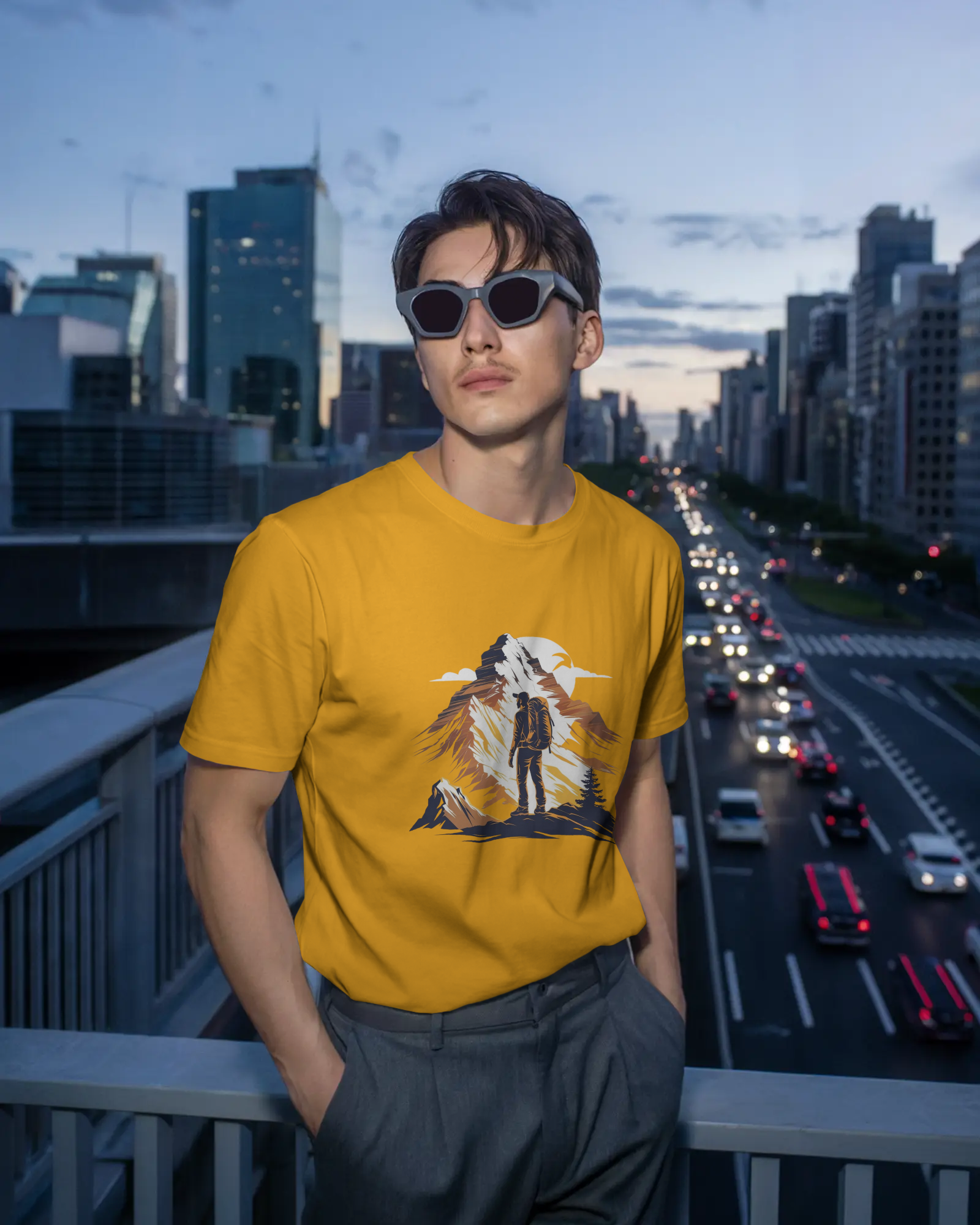 Mountain Hiker Graphic Men's Classic Crew T-Shirt | Teeyatra | Abstract