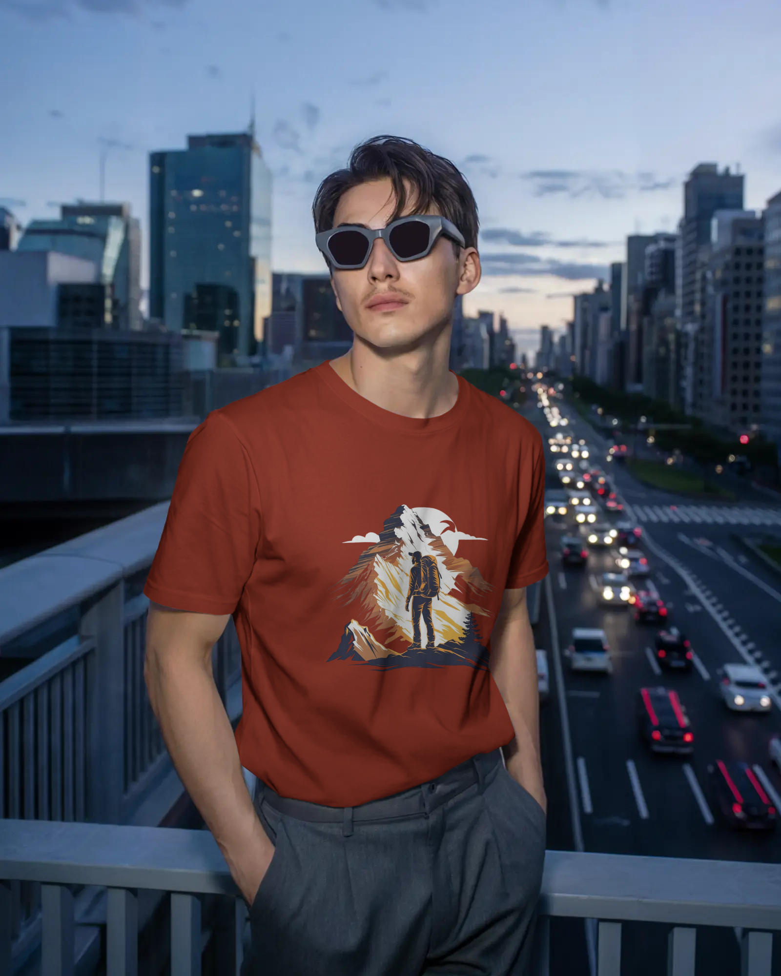 Mountain Hiker Graphic Men's Classic Crew T-Shirt | Teeyatra | Abstract