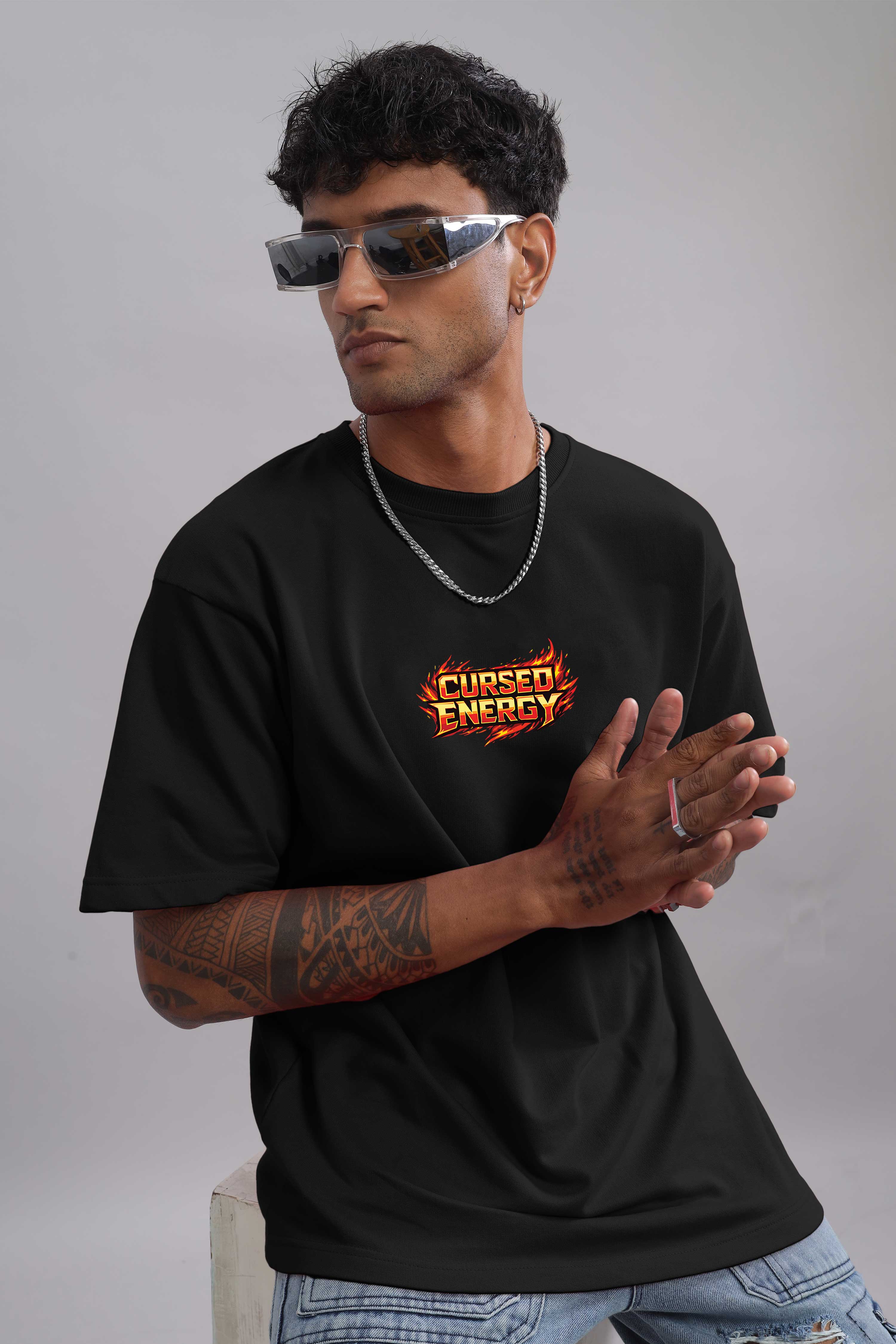 Cursed Energy Anime Oversized T-Shirt – 240 GSM French Terry | Premium DTF Back Print | Unisex Streetwear