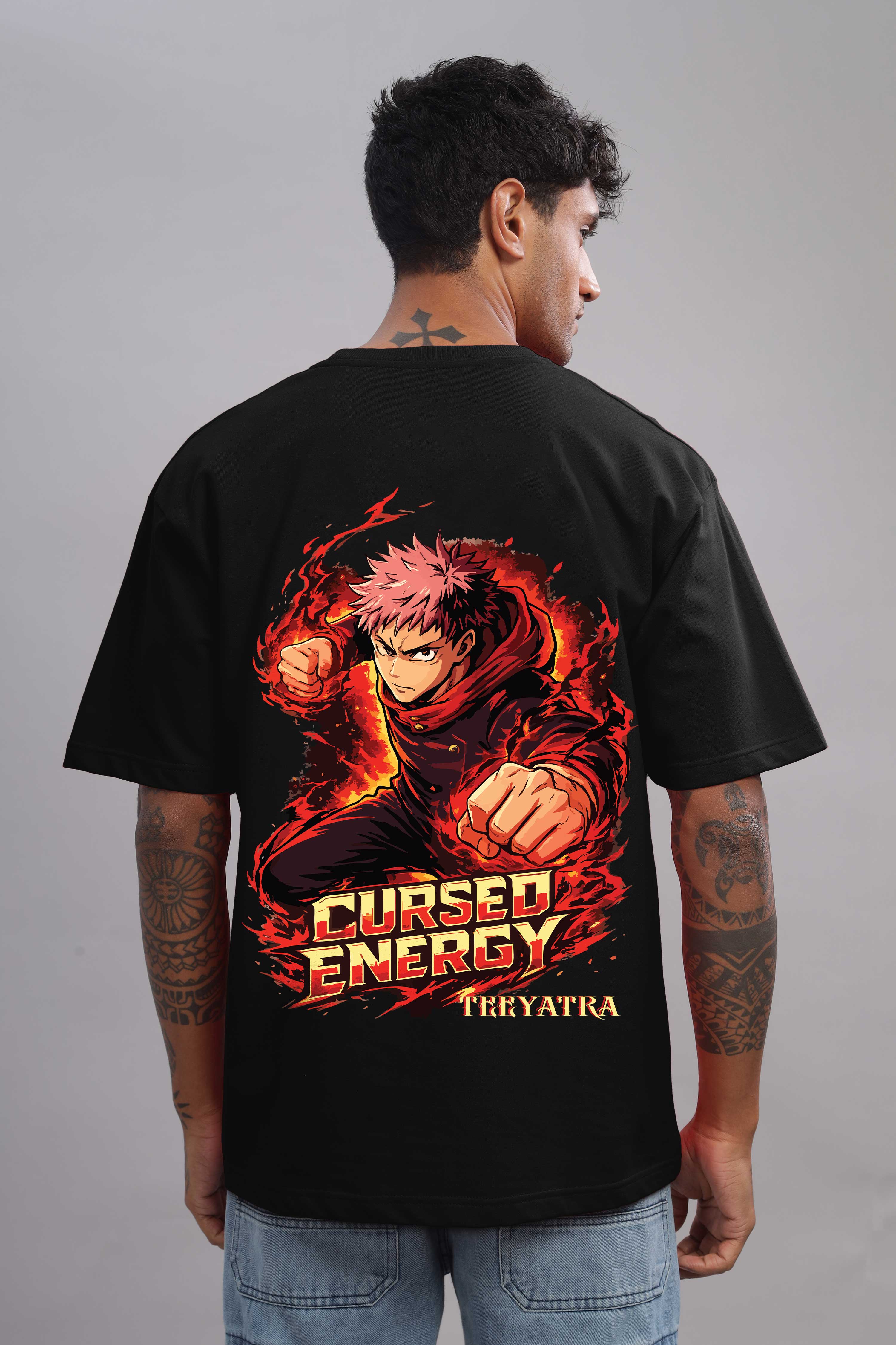 Cursed Energy Anime Oversized T-Shirt – 240 GSM French Terry | Premium DTF Back Print | Unisex Streetwear
