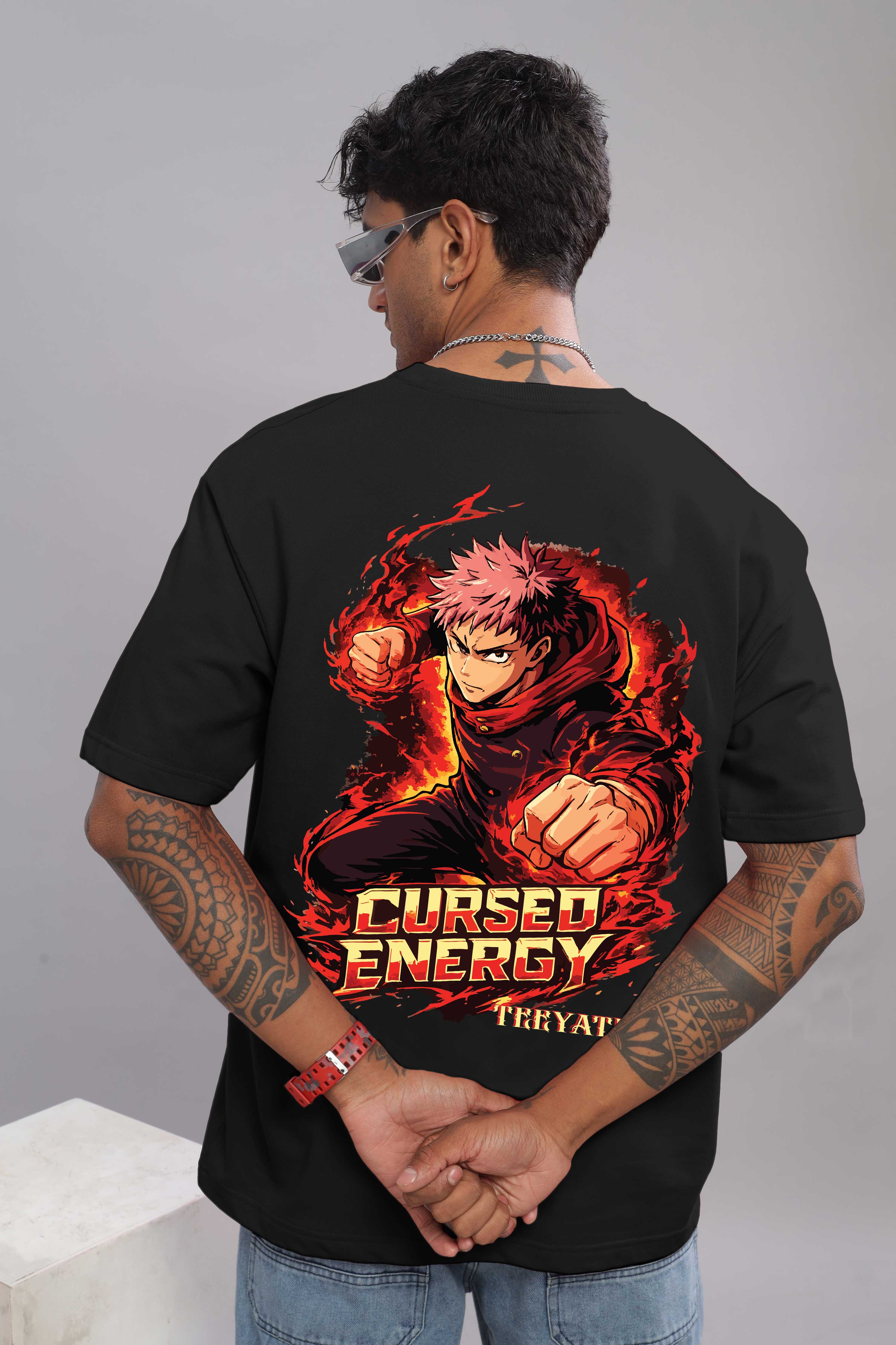 Cursed Energy Anime Oversized T-Shirt – 240 GSM French Terry | Premium DTF Back Print | Unisex Streetwear