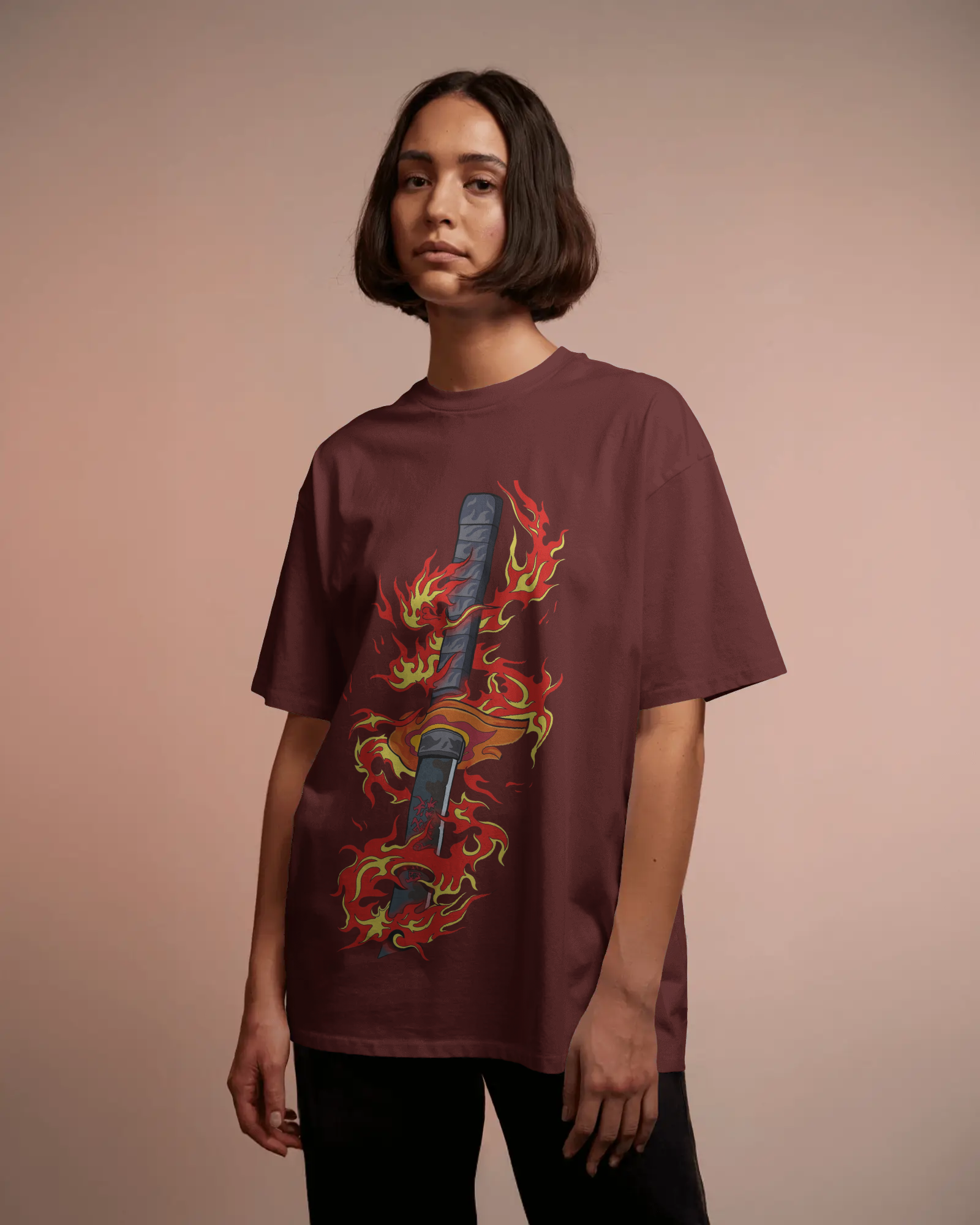 Rengoku Flame Ladies Oversized Classic T-shirt | Demon Slayer | Teeyatra | Anime