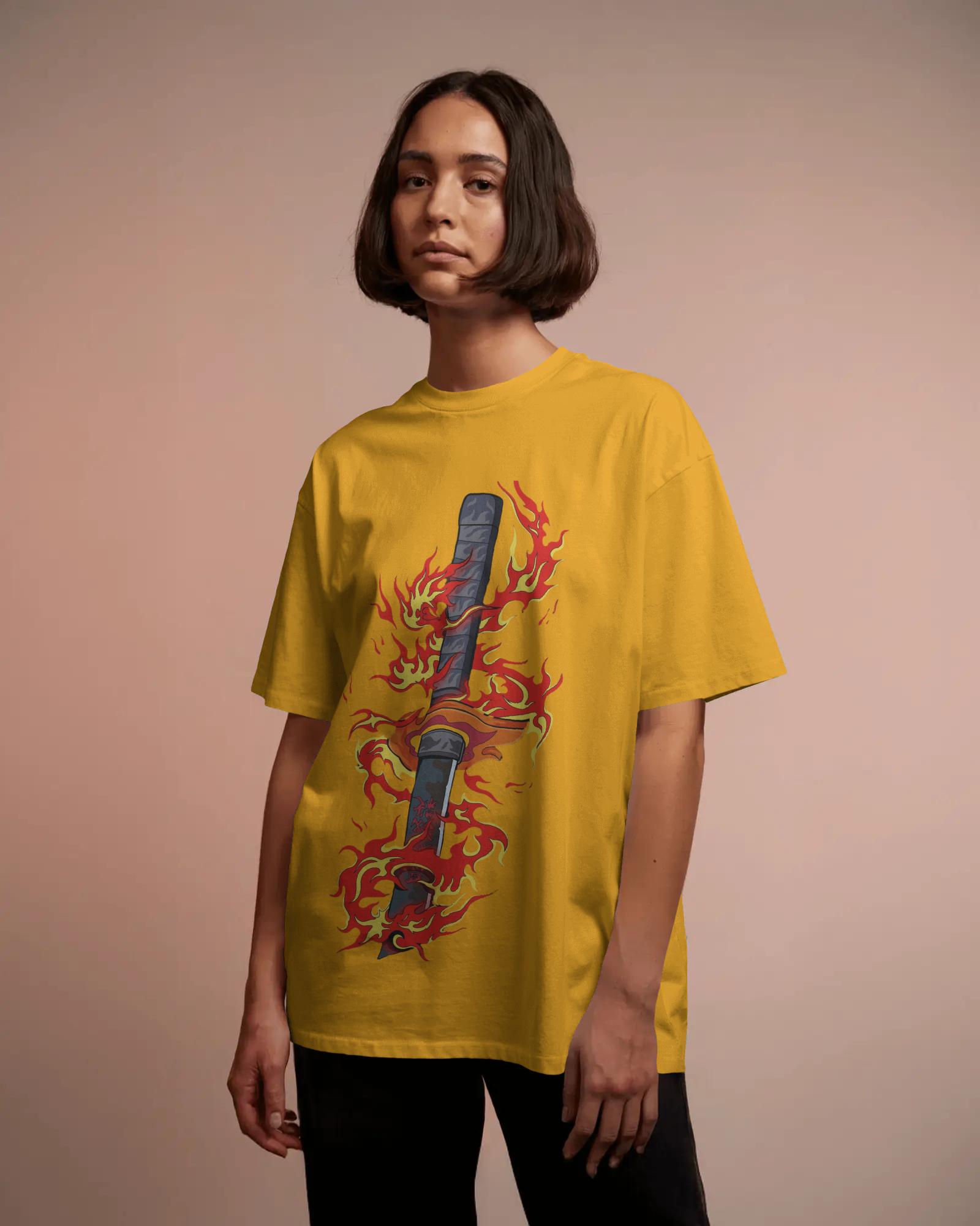 Rengoku Flame Ladies Oversized Classic T-shirt | Demon Slayer | Teeyatra | Anime