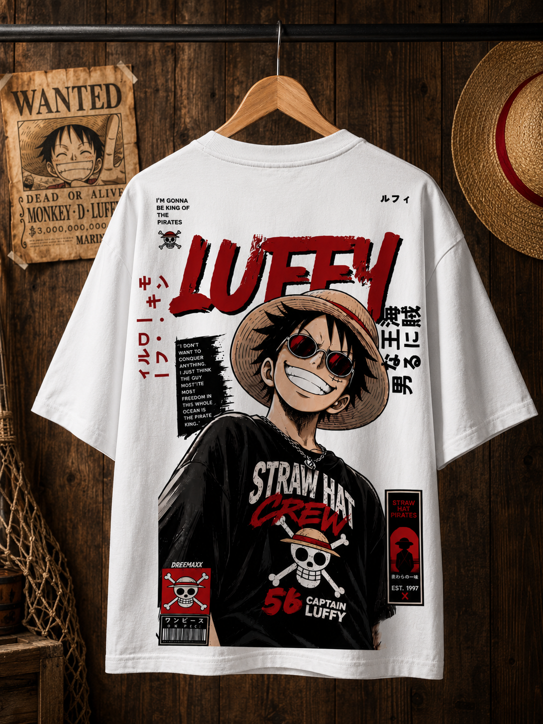 Teeyatra Luffy Pirate King Oversized T-Shirt
