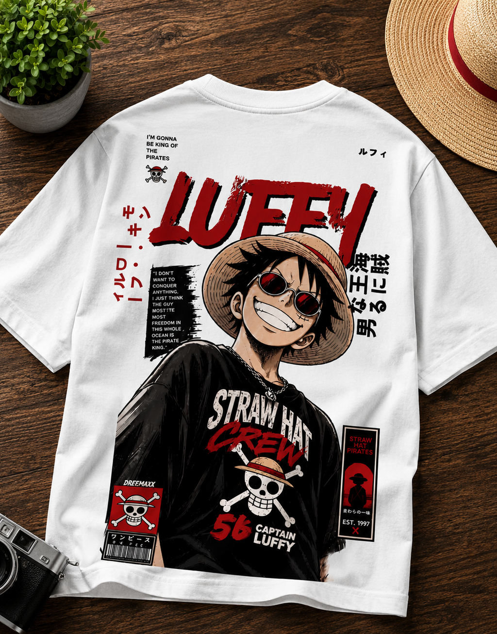 Teeyatra Luffy Pirate King Oversized T-Shirt
