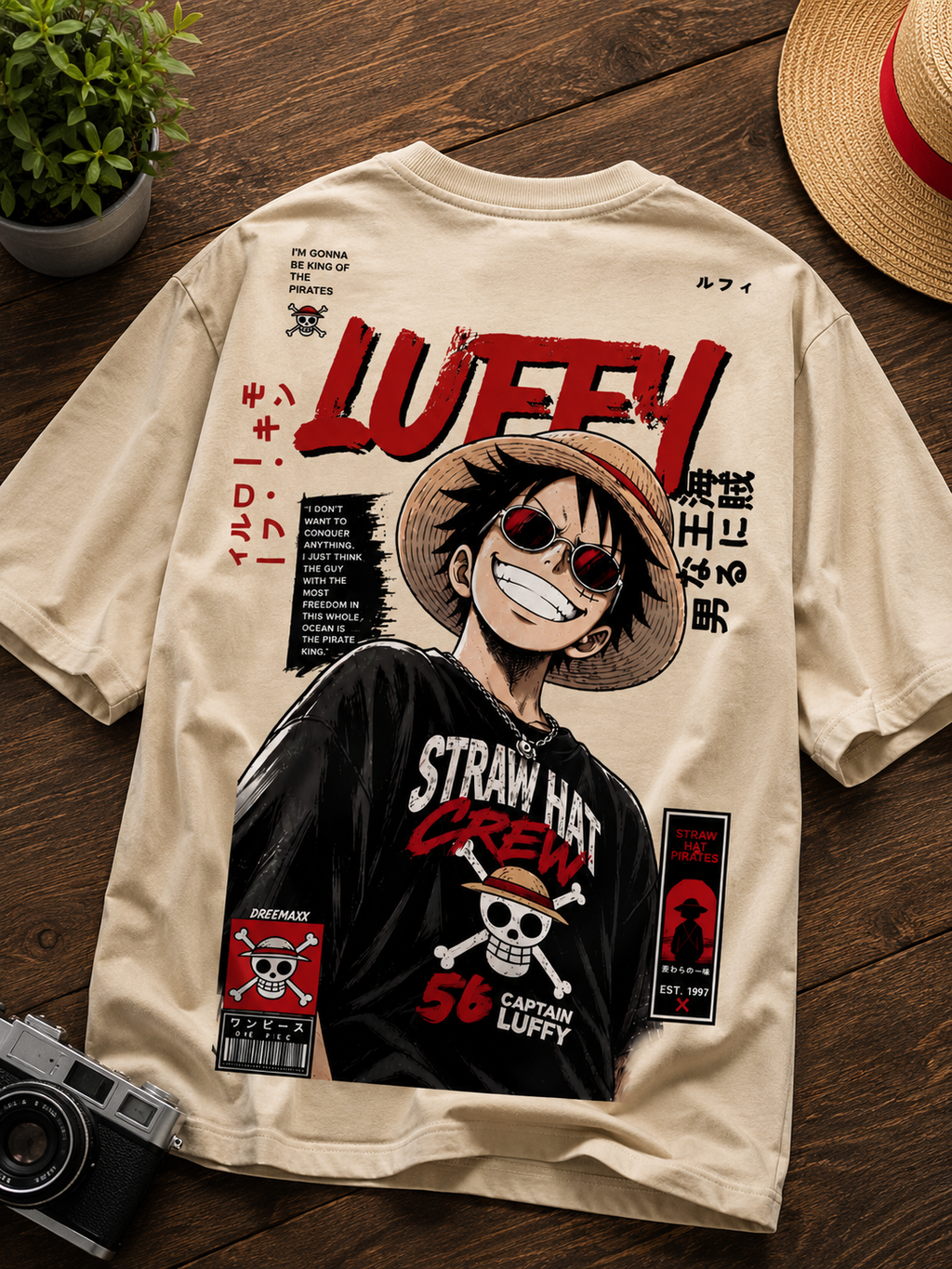 Teeyatra Luffy Pirate King Oversized T-Shirt