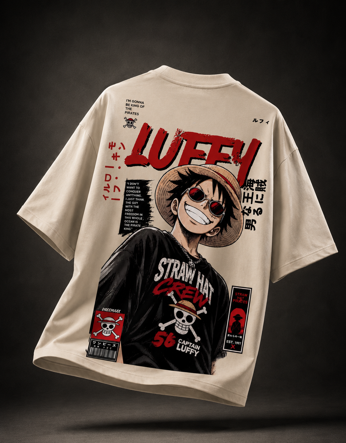 Teeyatra Luffy Pirate King Oversized T-Shirt