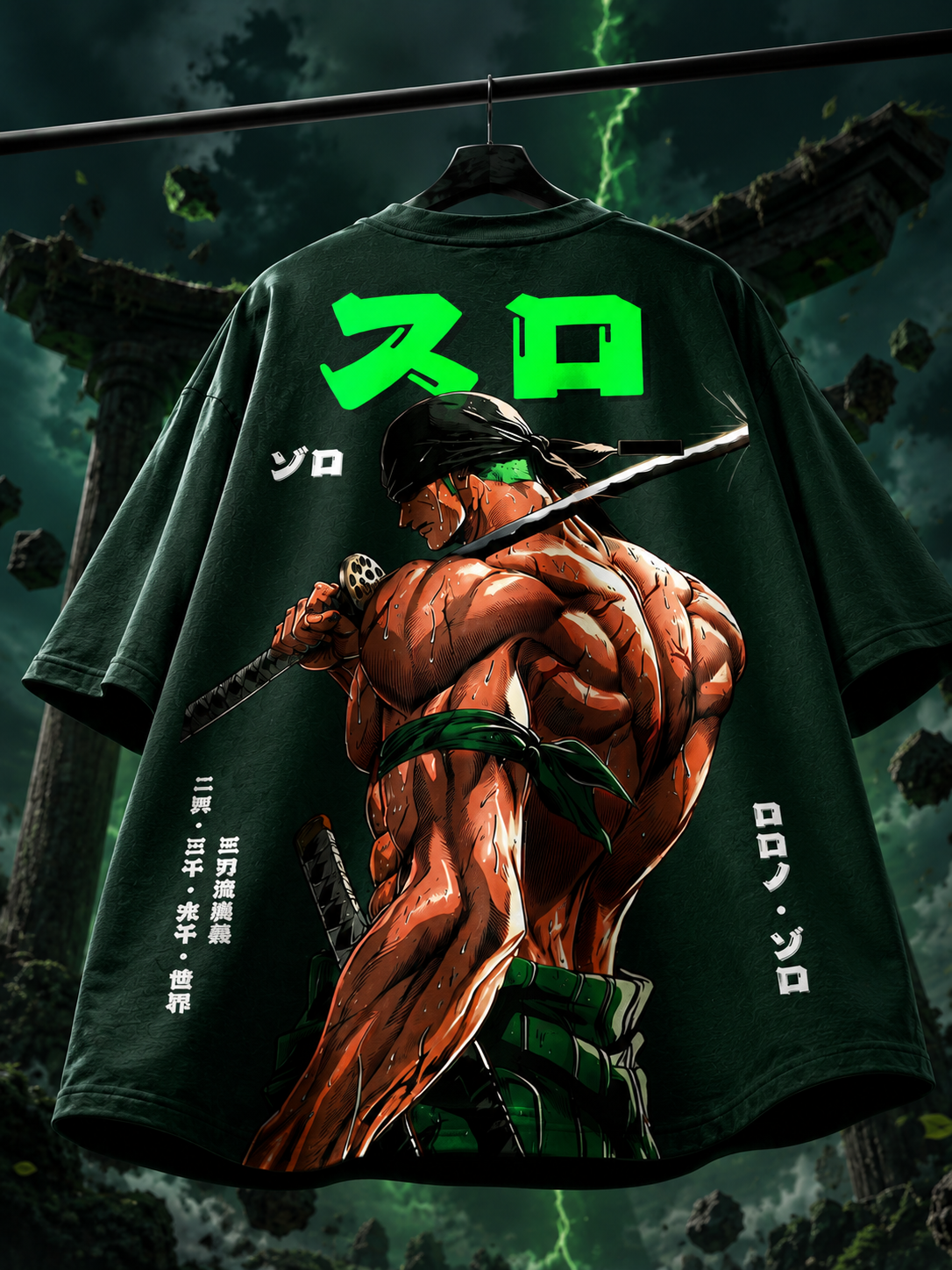 Teeyatra Zoro Neon Blade Oversized T-Shirt