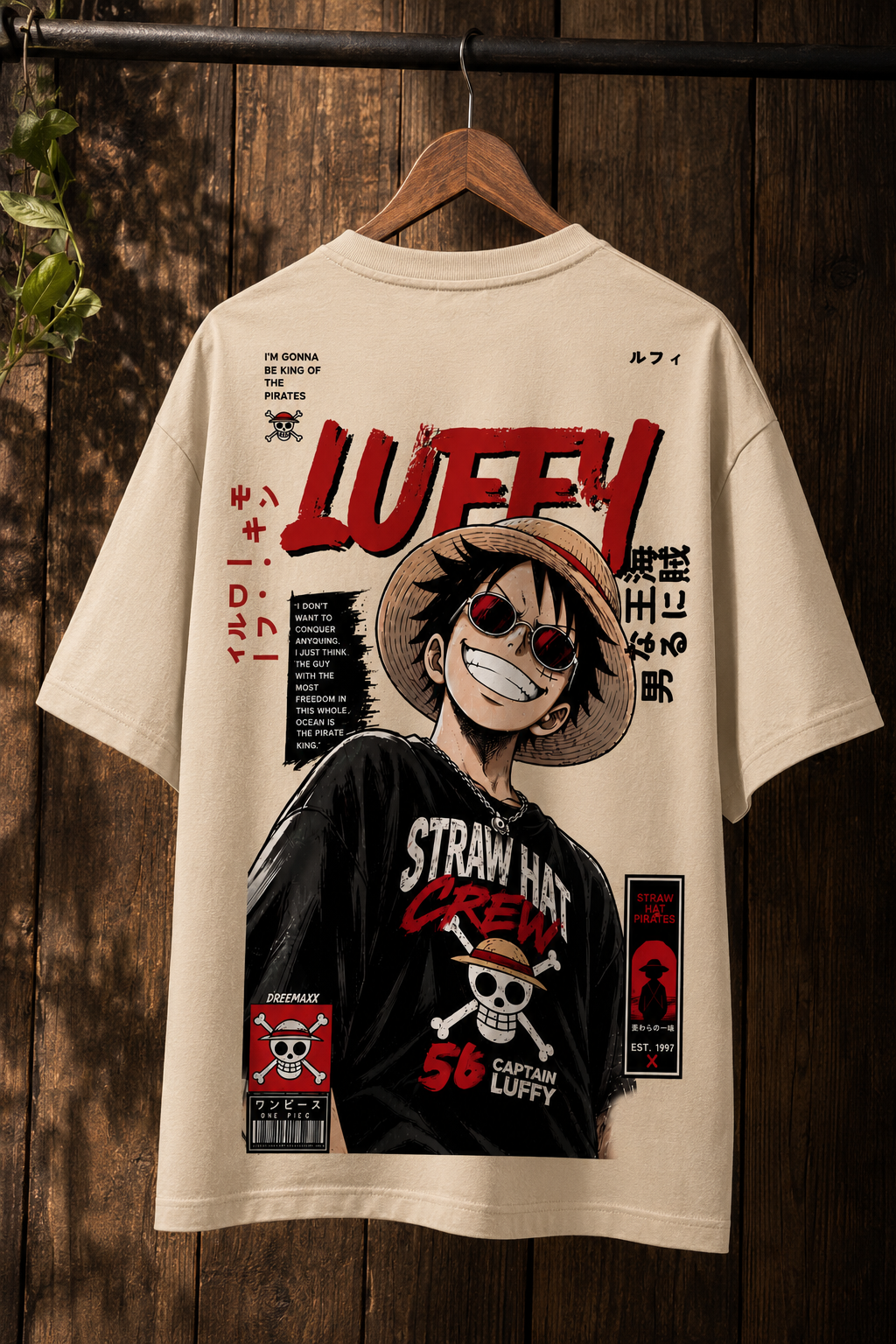 Teeyatra Luffy Pirate King Oversized T-Shirt