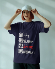 TEEYATRA Originals: Eat Sleep Anime Repeat Ladies Classic Crew T-Shirt | Teeyatra