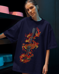Rengoku Flame Ladies Oversized Classic T-shirt | Demon Slayer | Teeyatra | Anime