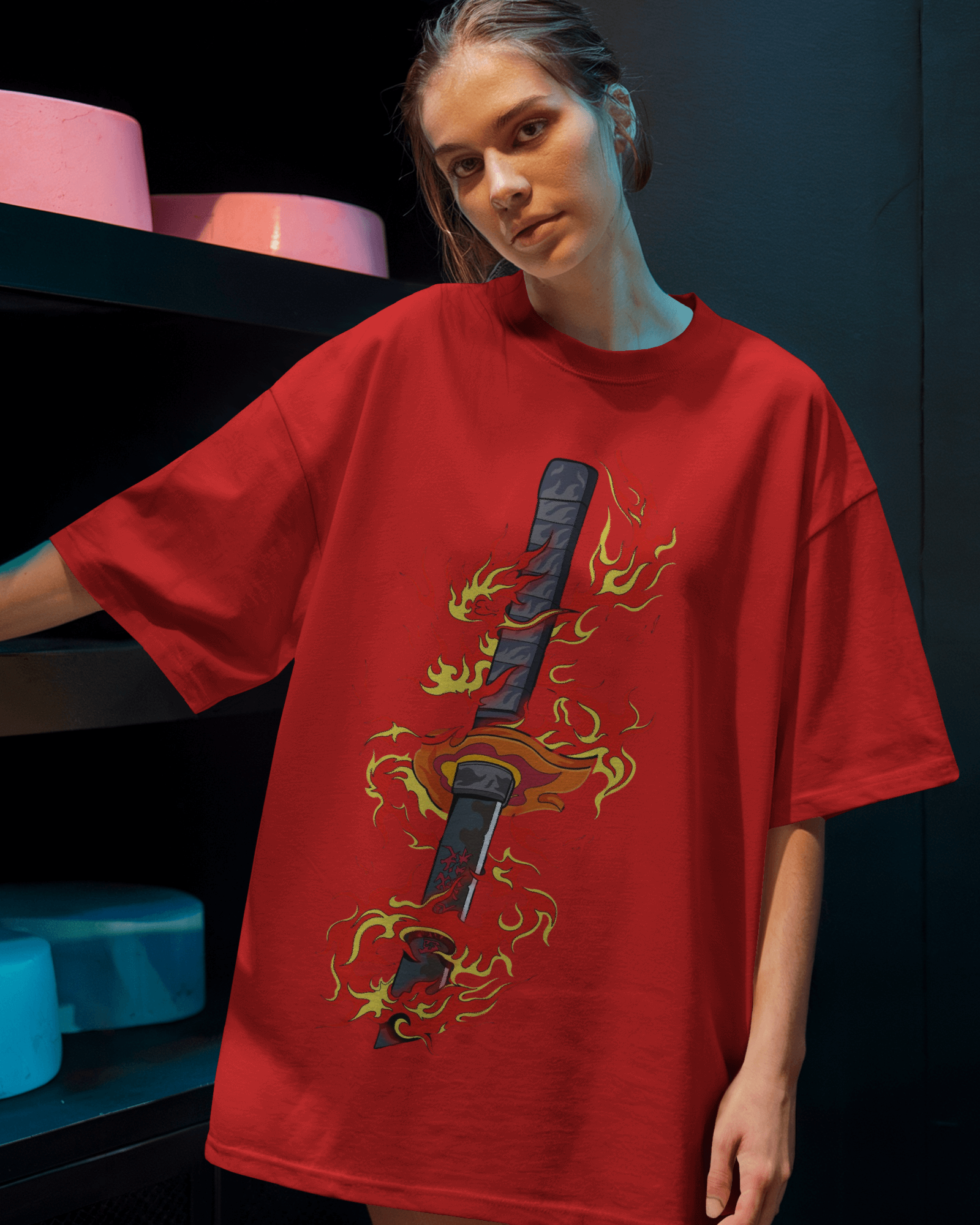 Rengoku Flame Ladies Oversized Classic T-shirt | Demon Slayer | Teeyatra | Anime