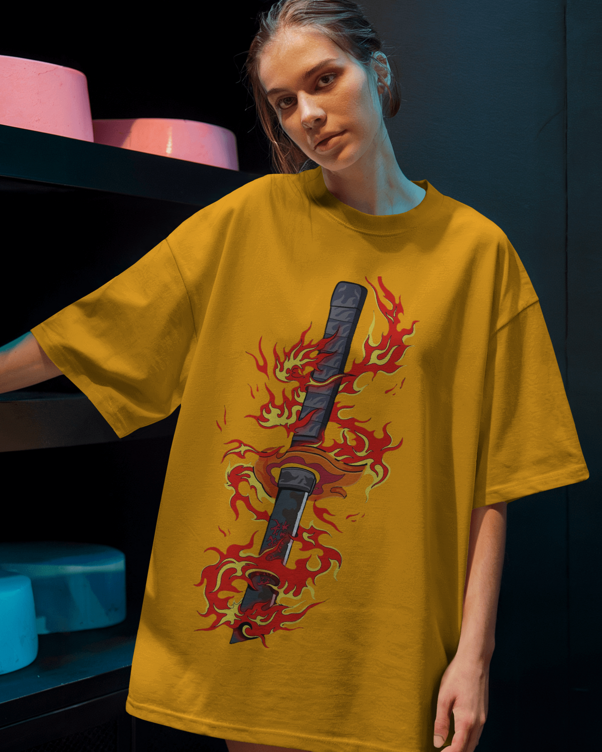 Rengoku Flame Ladies Oversized Classic T-shirt | Demon Slayer | Teeyatra | Anime