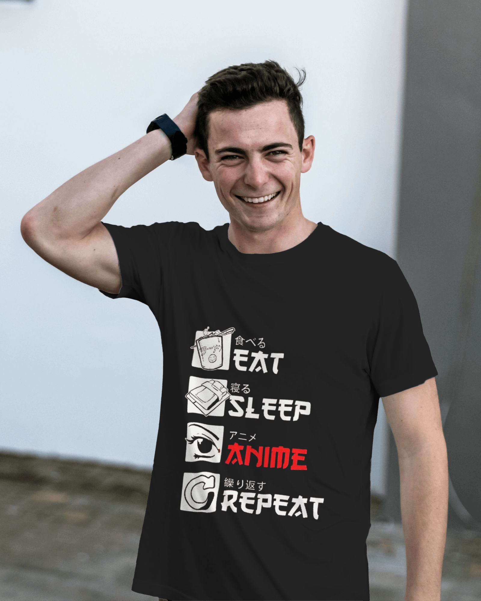 TEEYATRA Originals: Eat Sleep Anime Repeat Men's Classic Crew T-Shirt | Teeyatra