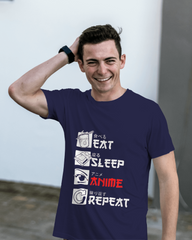 TEEYATRA Originals: Eat Sleep Anime Repeat Men's Classic Crew T-Shirt | Teeyatra