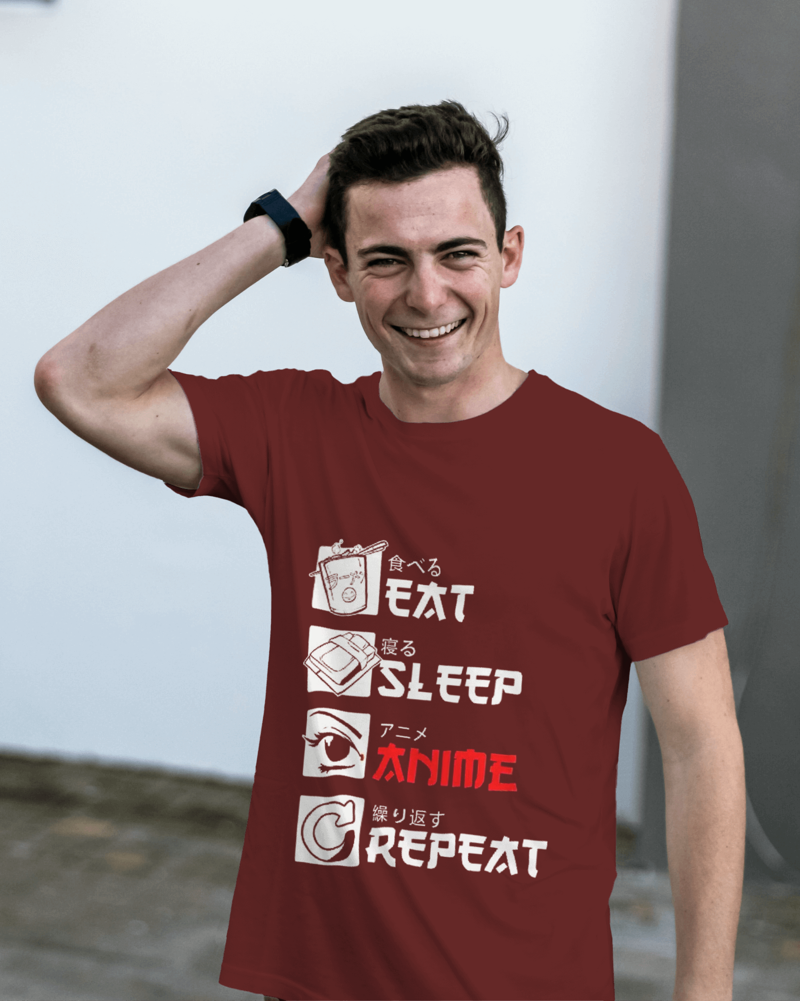TEEYATRA Originals: Eat Sleep Anime Repeat Men's Classic Crew T-Shirt | Teeyatra
