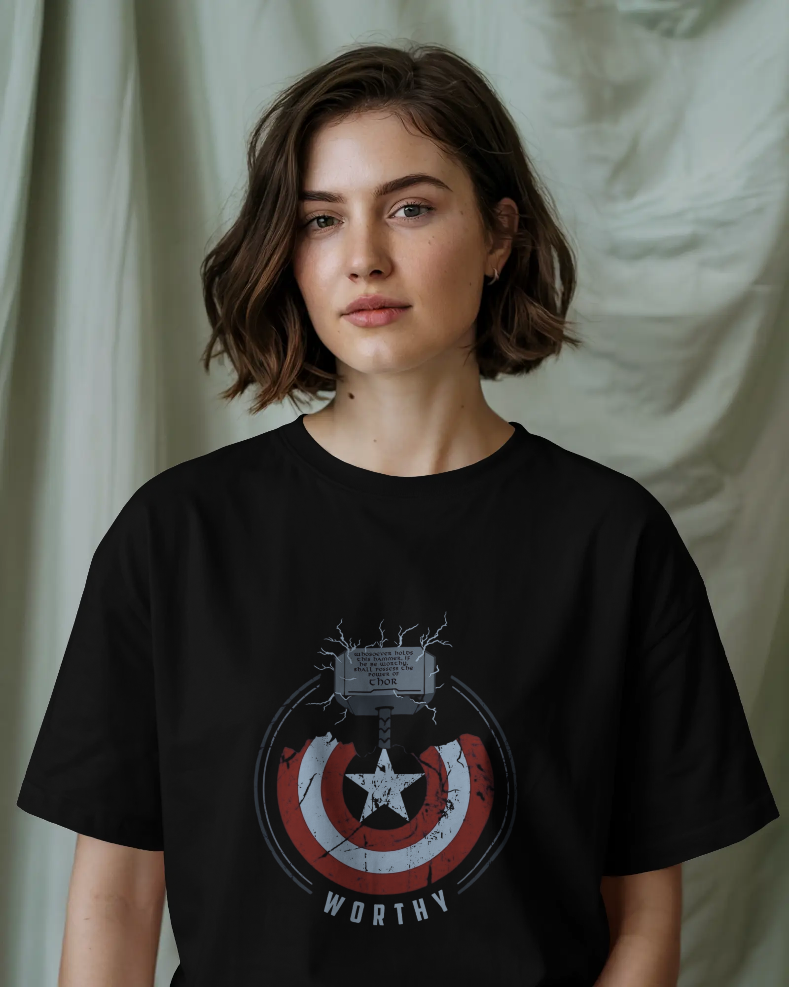 Thor and Captain America "Worthy" Ladies Classic Crew T-Shirt | Teeyatra | Marvel