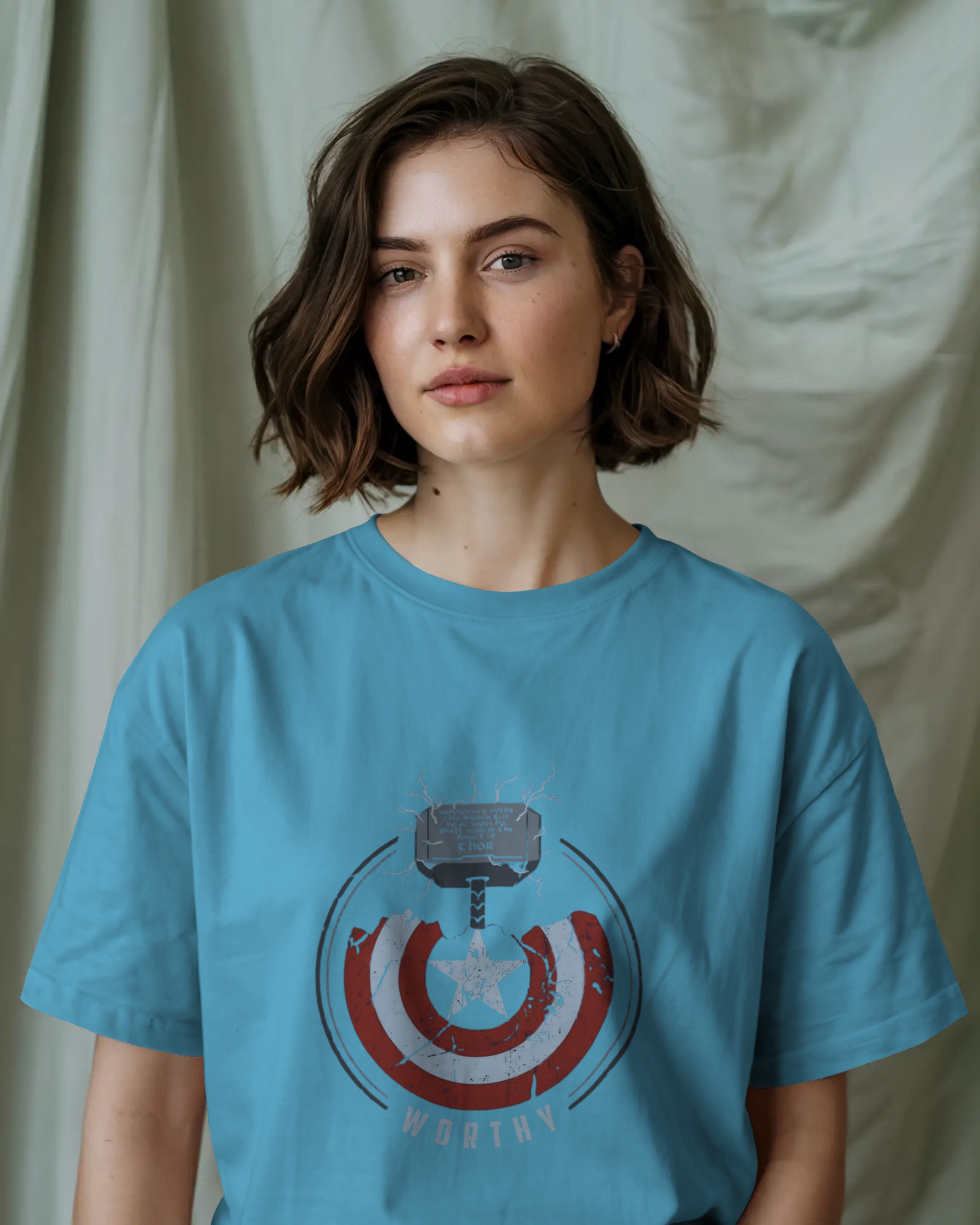Thor and Captain America "Worthy" Ladies Classic Crew T-Shirt | Teeyatra | Marvel