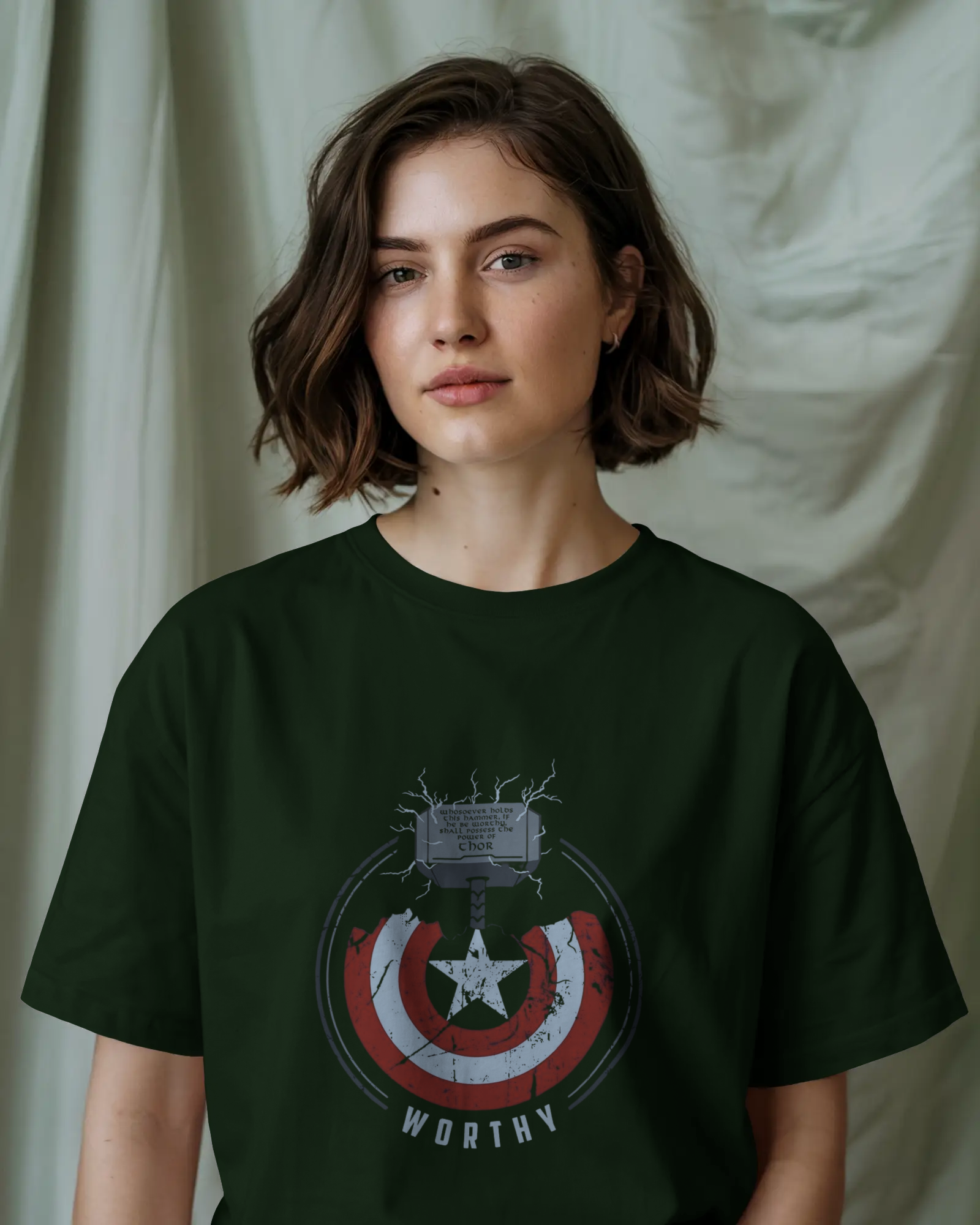 Thor and Captain America "Worthy" Ladies Classic Crew T-Shirt | Teeyatra | Marvel