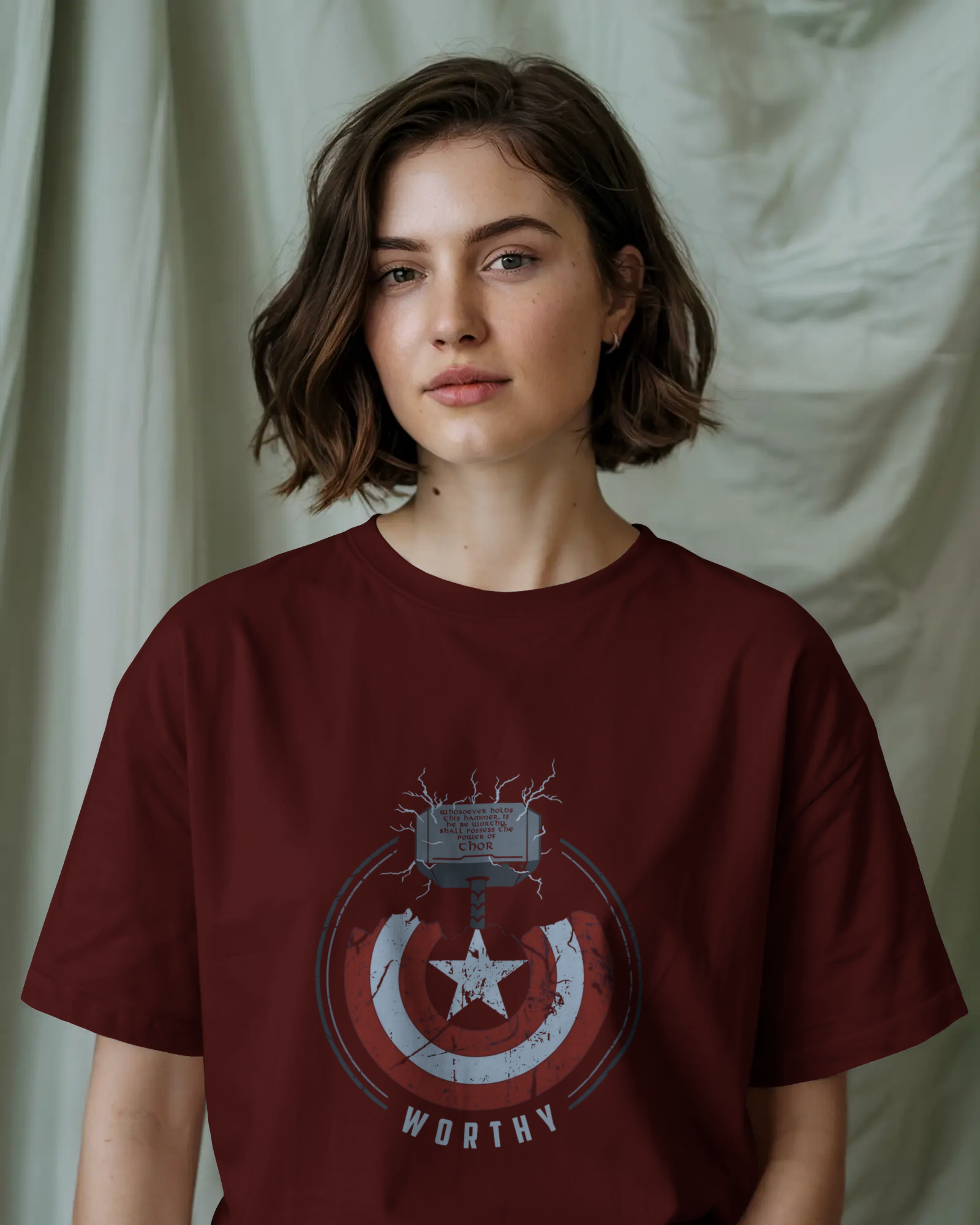 Thor and Captain America "Worthy" Ladies Classic Crew T-Shirt | Teeyatra | Marvel