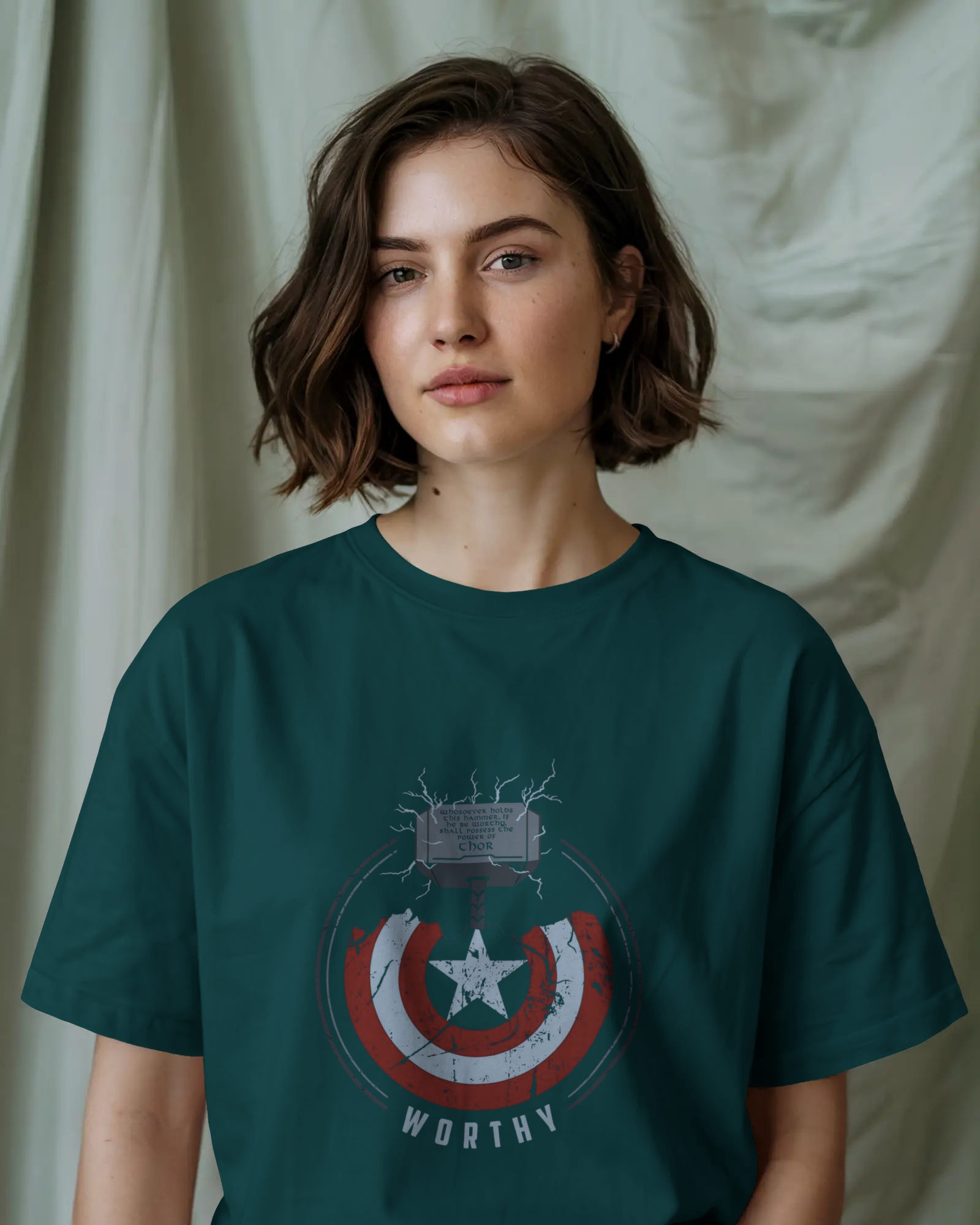 Thor and Captain America "Worthy" Ladies Classic Crew T-Shirt | Teeyatra | Marvel