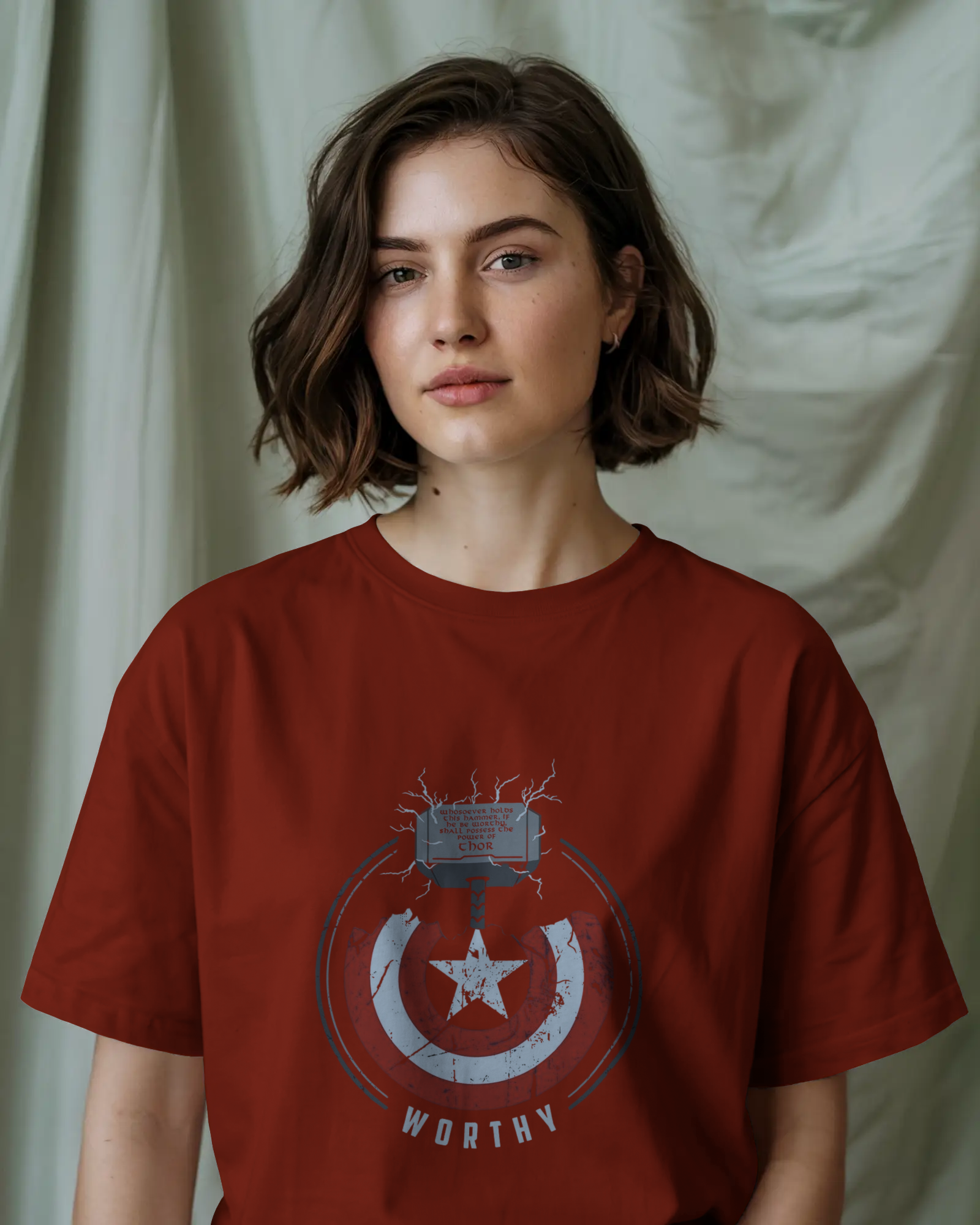 Thor and Captain America "Worthy" Ladies Classic Crew T-Shirt | Teeyatra | Marvel