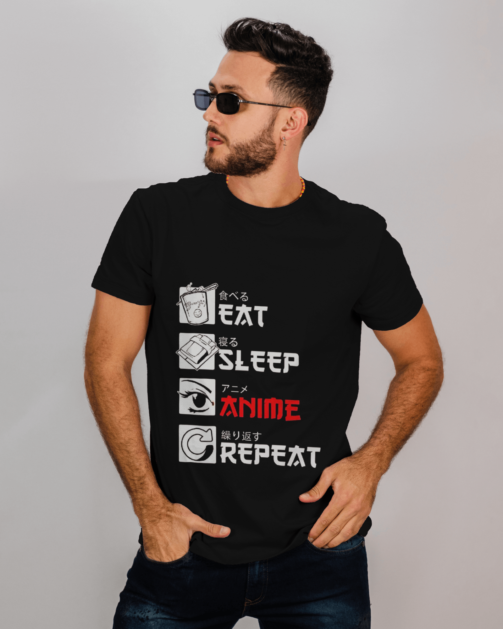 TEEYATRA Originals: Eat Sleep Anime Repeat Men's Classic Crew T-Shirt | Teeyatra