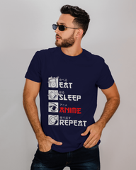 TEEYATRA Originals: Eat Sleep Anime Repeat Men's Classic Crew T-Shirt | Teeyatra