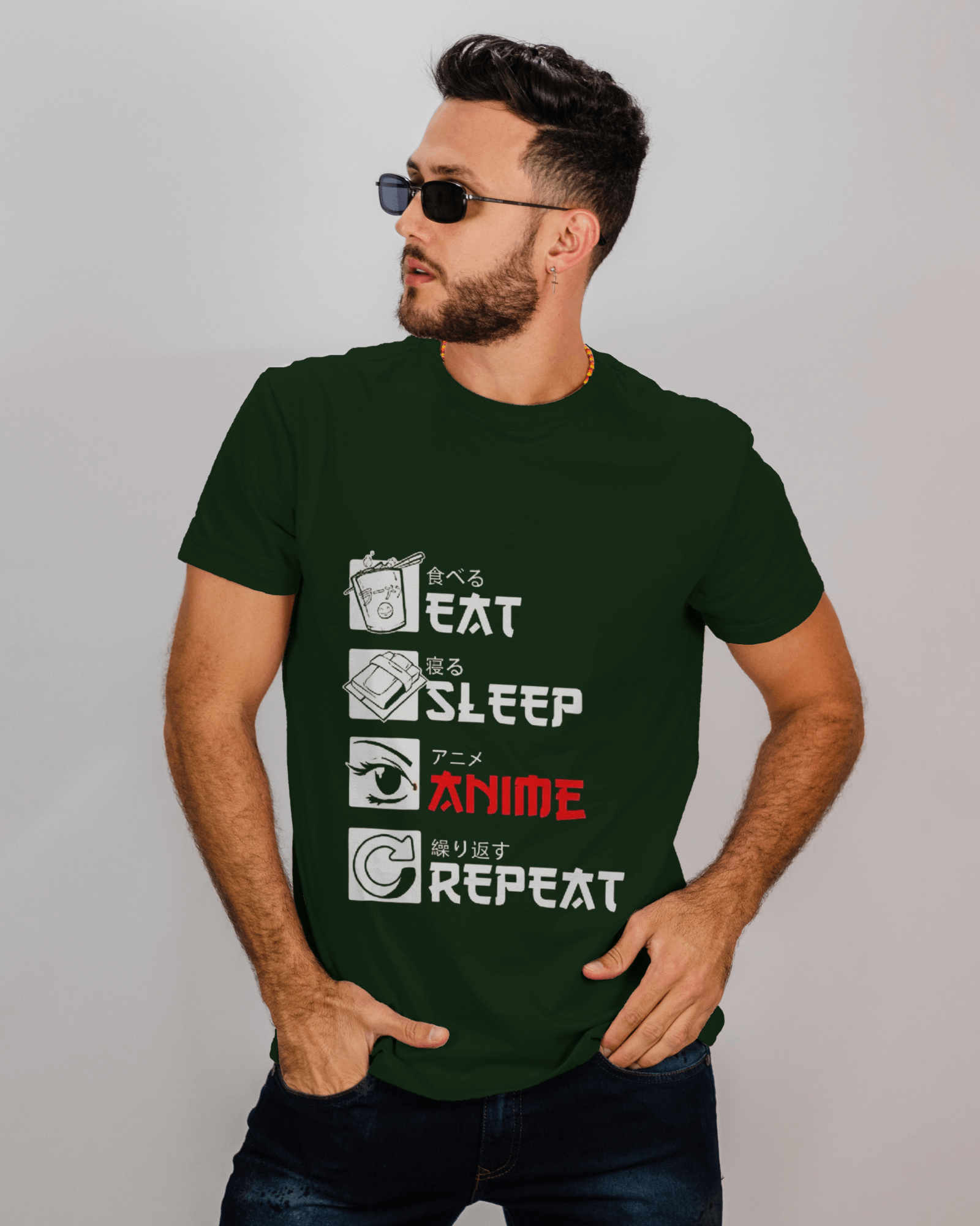 TEEYATRA Originals: Eat Sleep Anime Repeat Men's Classic Crew T-Shirt | Teeyatra