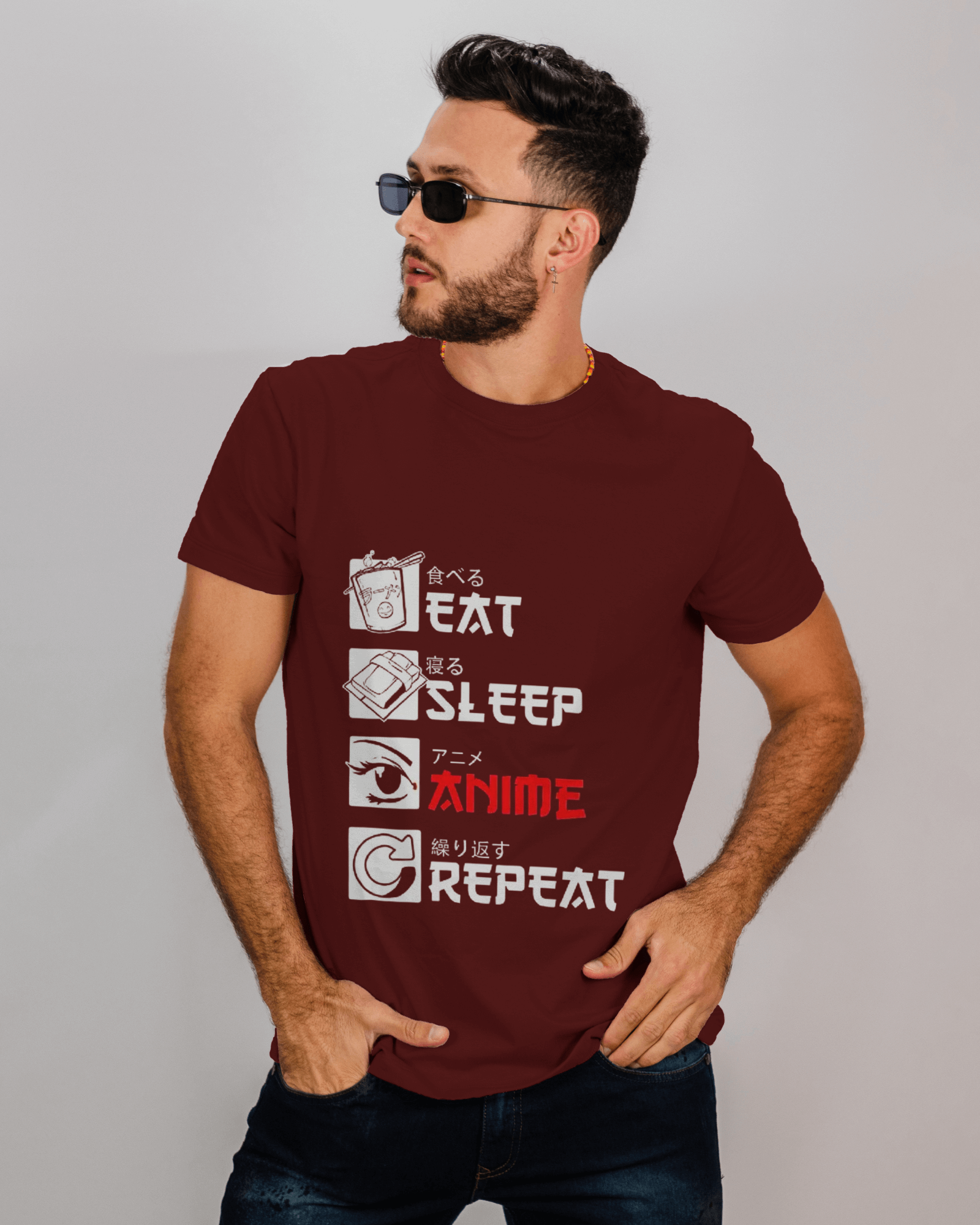 TEEYATRA Originals: Eat Sleep Anime Repeat Men's Classic Crew T-Shirt | Teeyatra