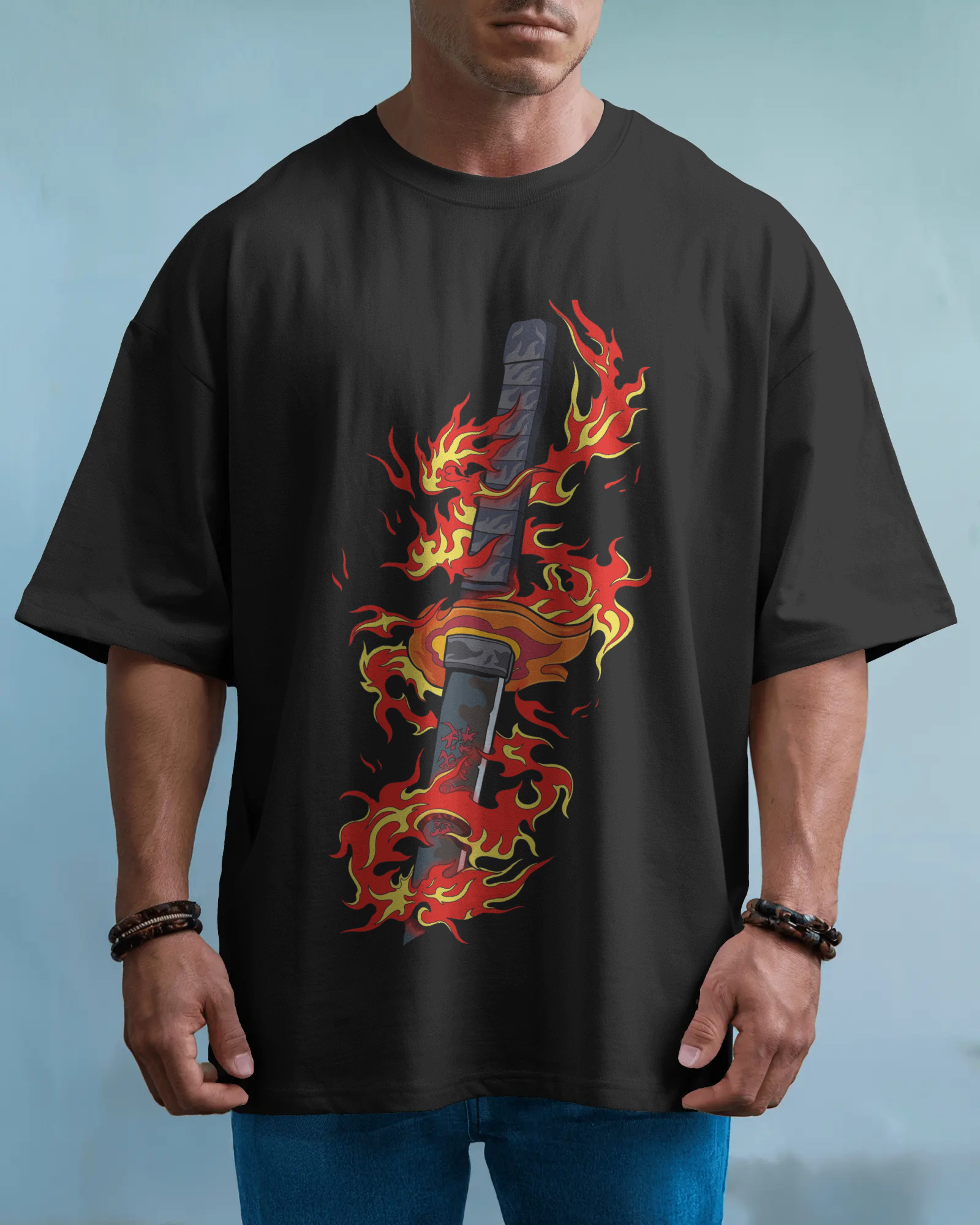 Rengoku Flame Men's Oversized Classic T-shirt | Demon Slayer | Teeyatra | Anime