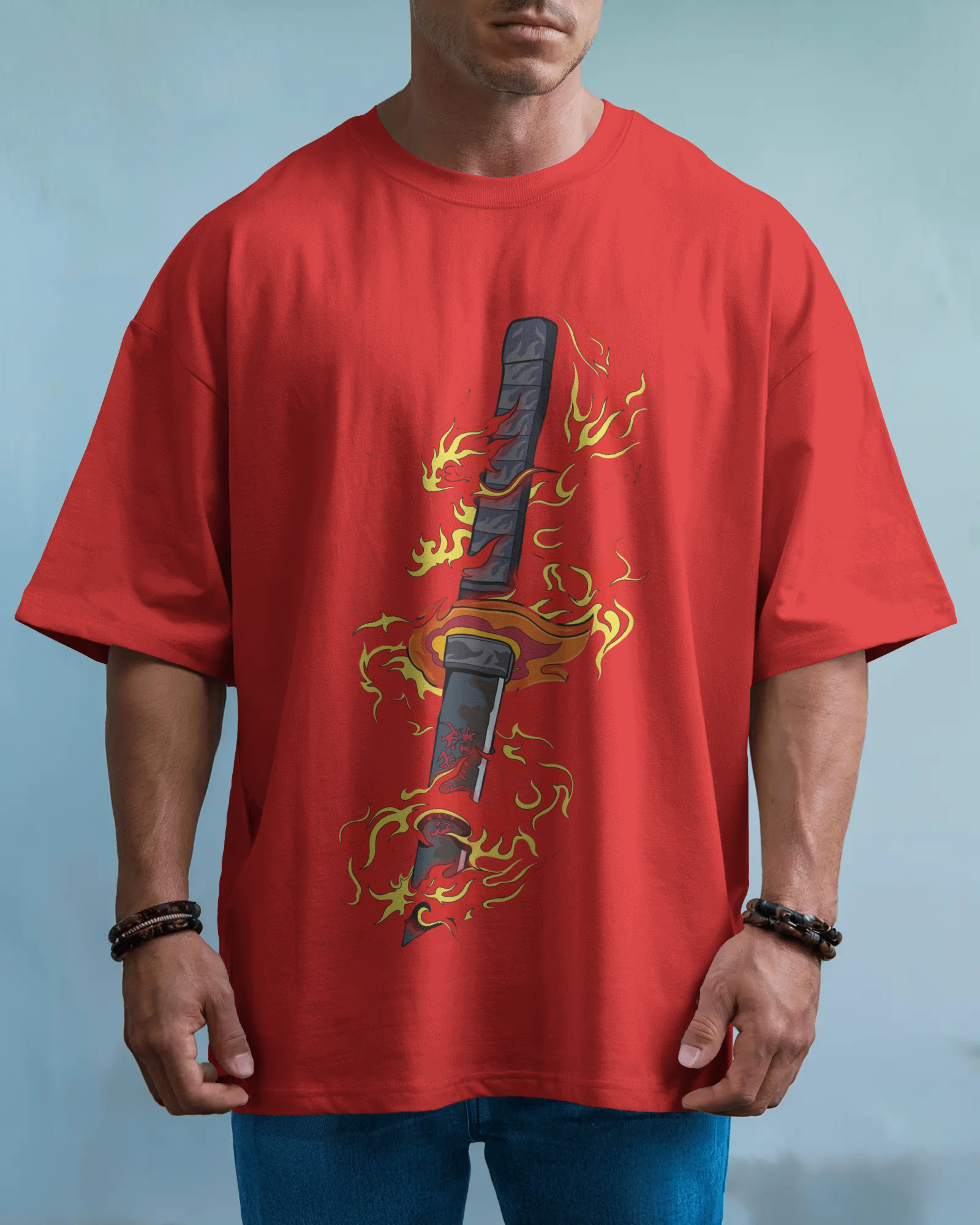 Rengoku Flame Men's Oversized Classic T-shirt | Demon Slayer | Teeyatra | Anime