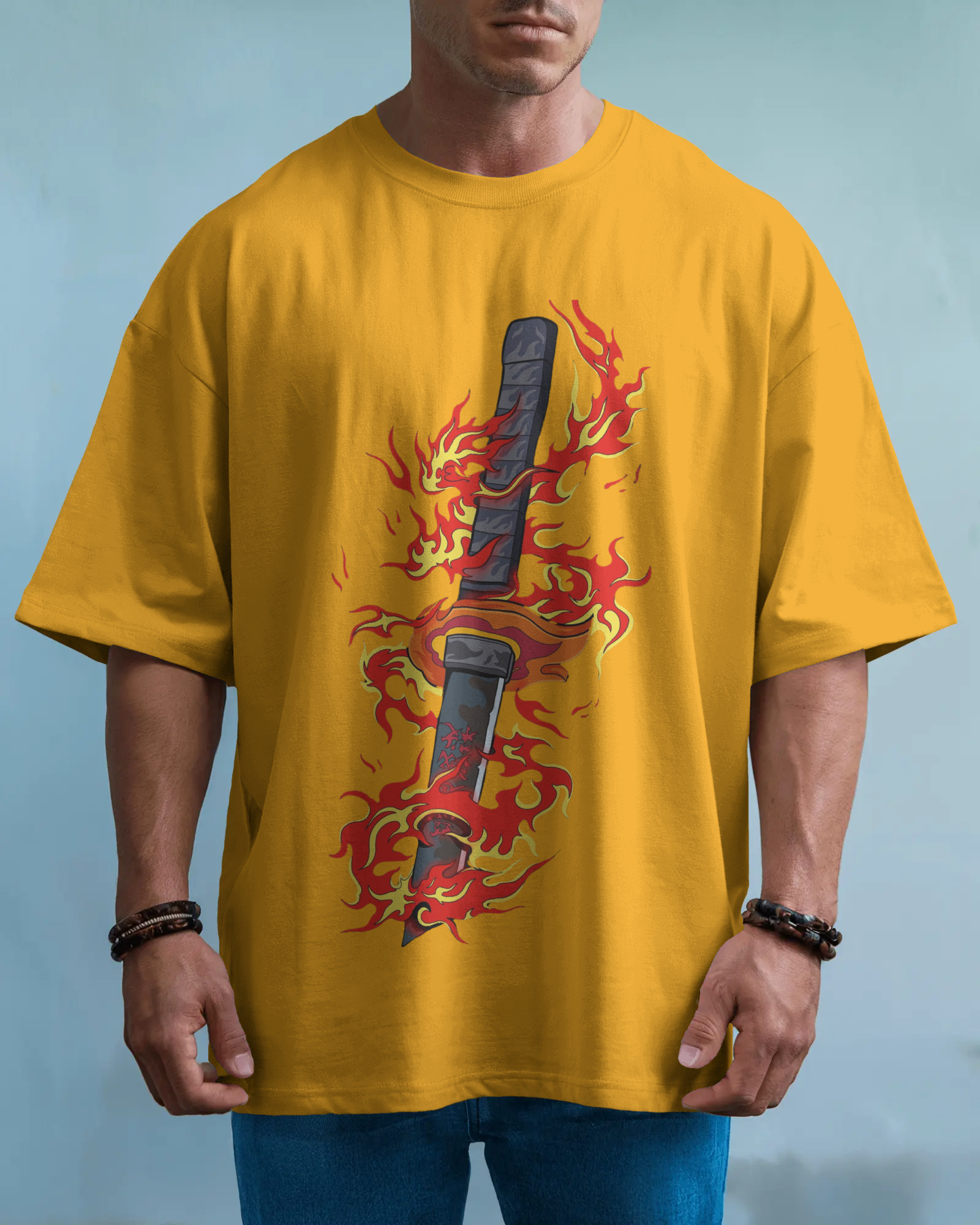 Rengoku Flame Men's Oversized Classic T-shirt | Demon Slayer | Teeyatra | Anime