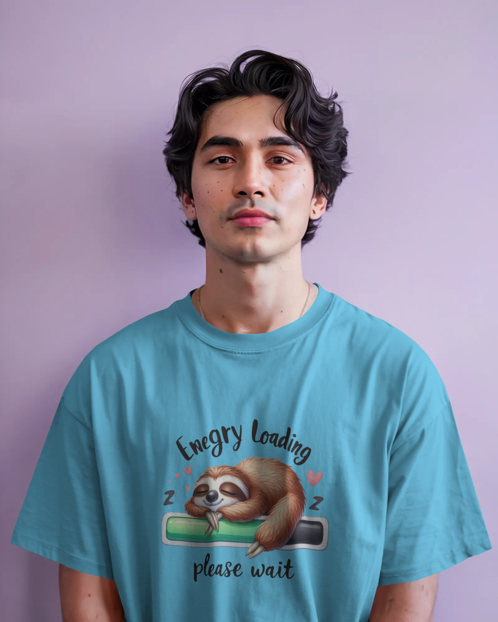 Cute Sloth Sleeping on a Battery Men's Classic Crew T-Shirt | Teeyatra | Abstract