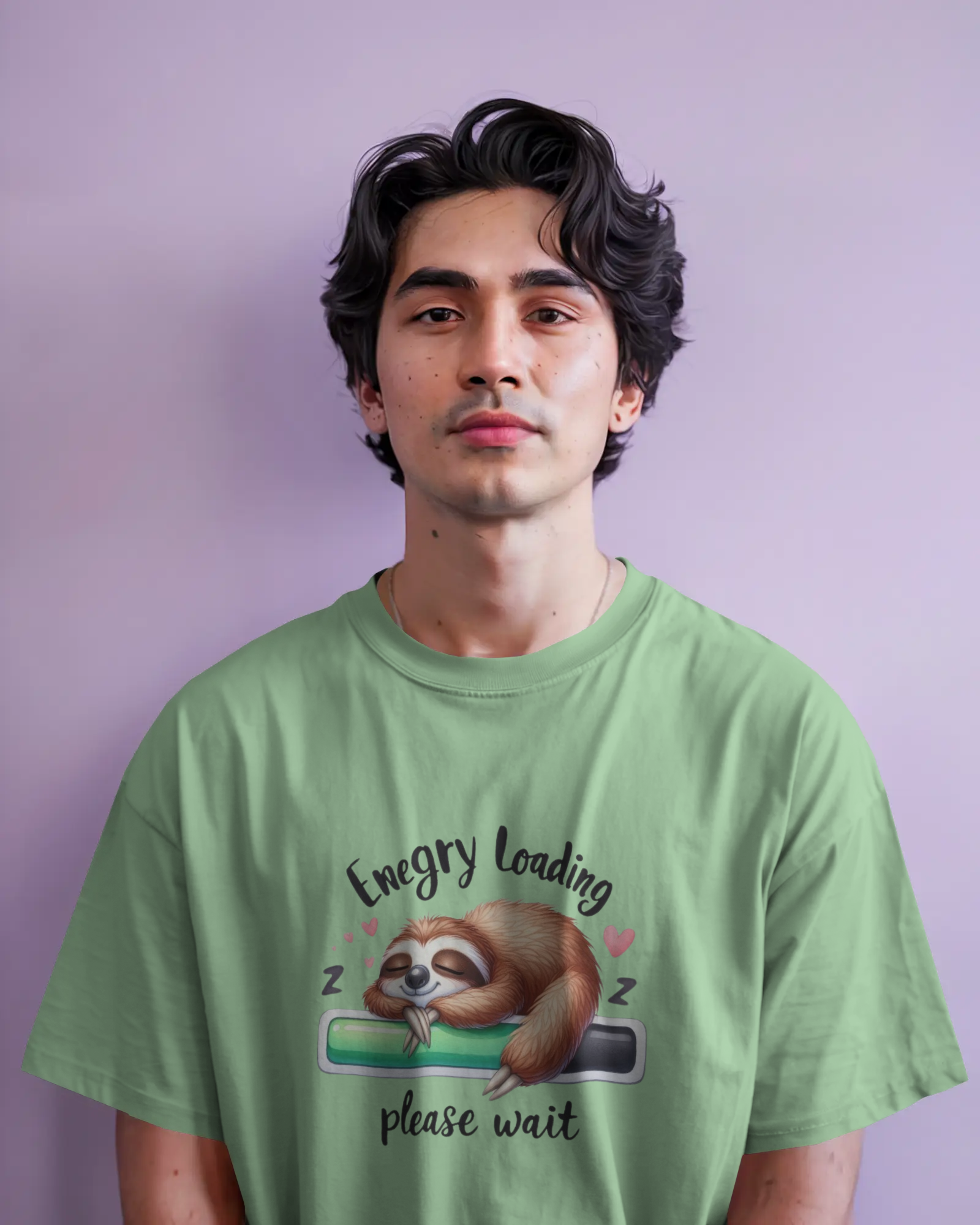 Cute Sloth Sleeping on a Battery Men's Classic Crew T-Shirt | Teeyatra | Abstract