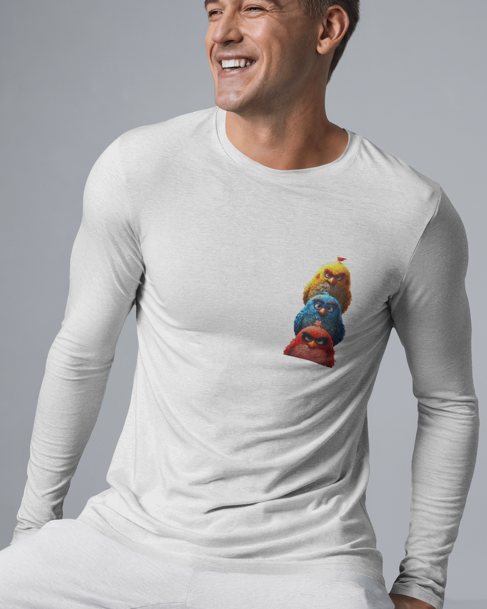Triple Threat Angry Birds Cartoon Men's Full Sleeve T-Shirt | Teeyatra