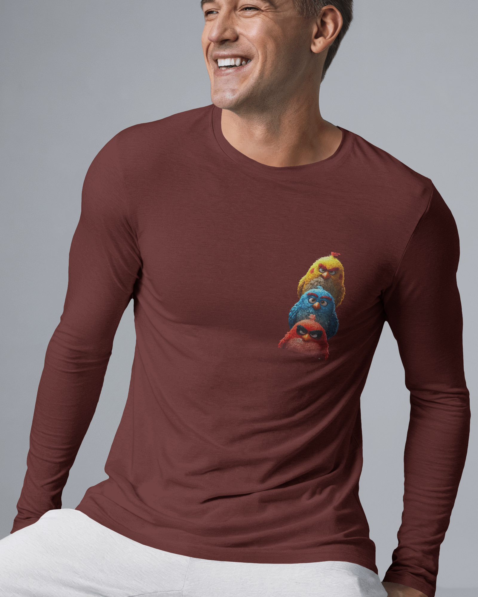 Triple Threat Angry Birds Cartoon Men's Full Sleeve T-Shirt | Teeyatra